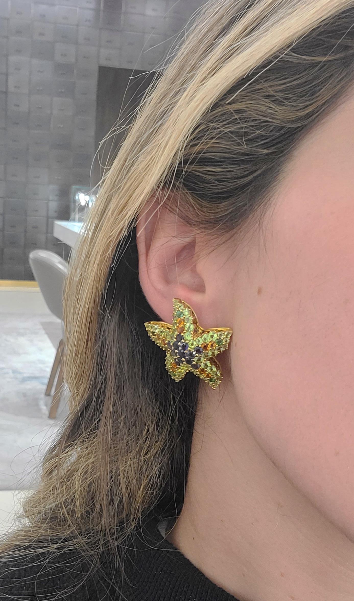 Lunati 18 Karat Yellow Gold Semi Precious 3.21 Carat Starfish Earrings For Sale 1