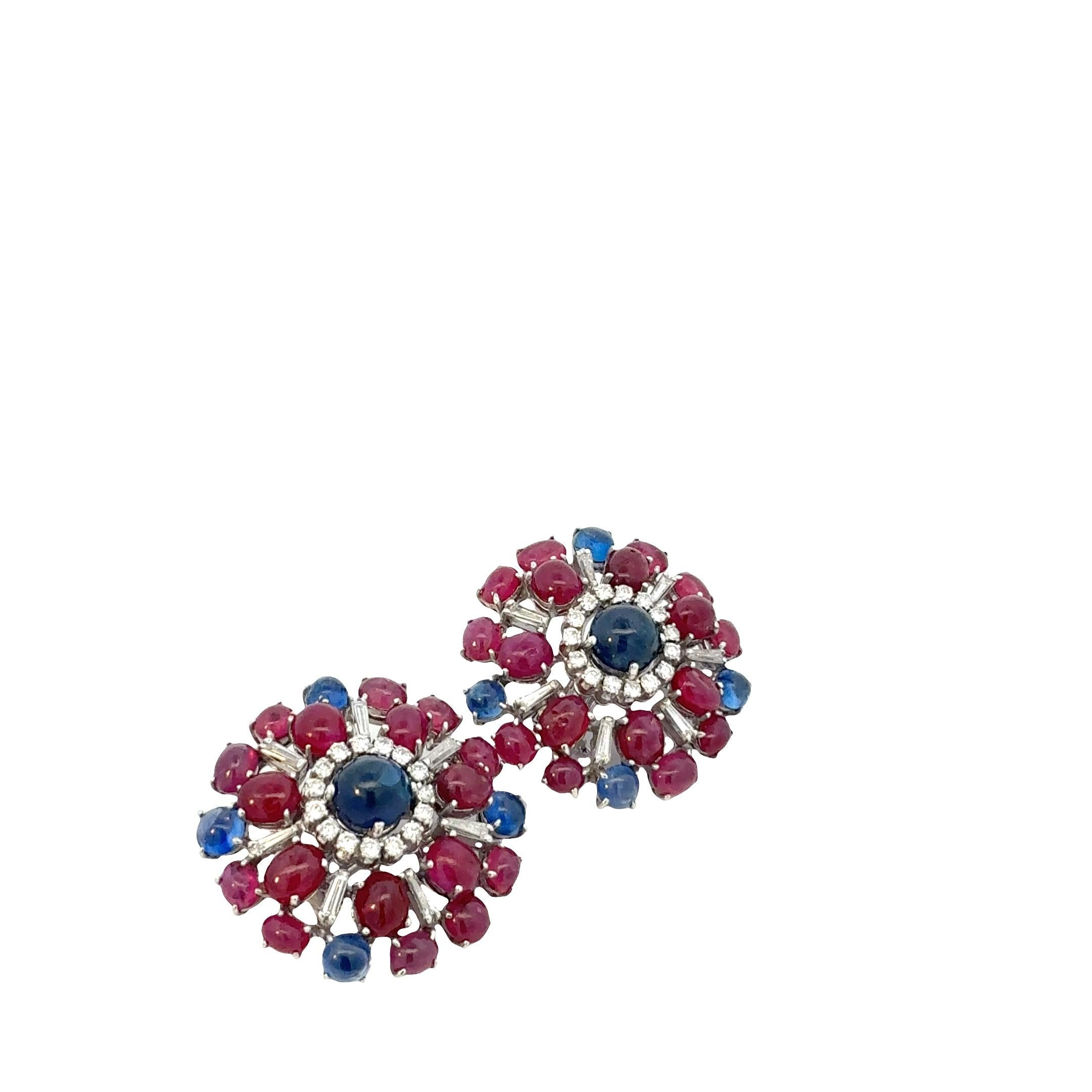 Lunati Vintage Sapphire, Ruby & Diamond Earrings, 1960s In Excellent Condition For Sale In Milano, IT