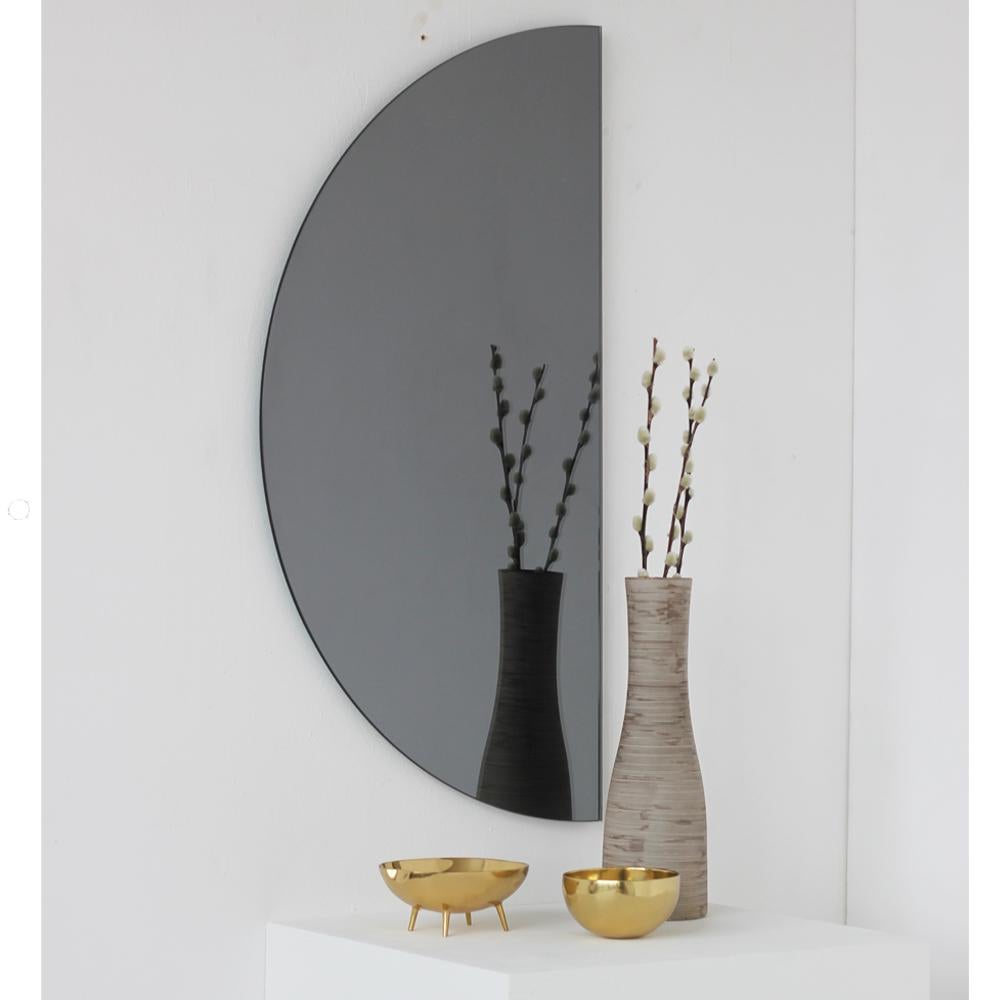 Luna™ 2 Half-Moon Pieces Black Tinted Round Frameless Contemporary Mirror 3