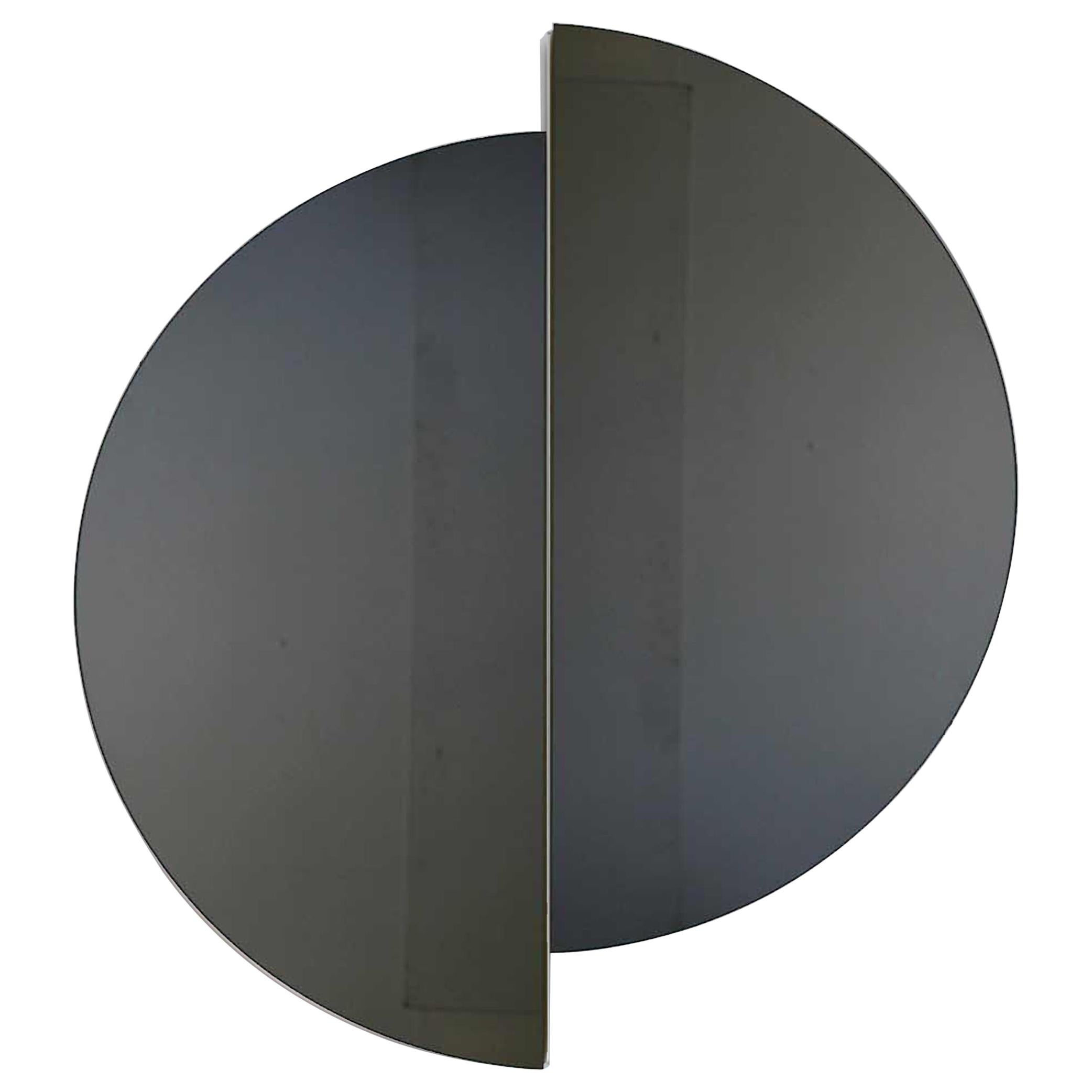 Luna™ 2 Half-Moon Pieces Black Tinted Round Frameless Contemporary Mirror