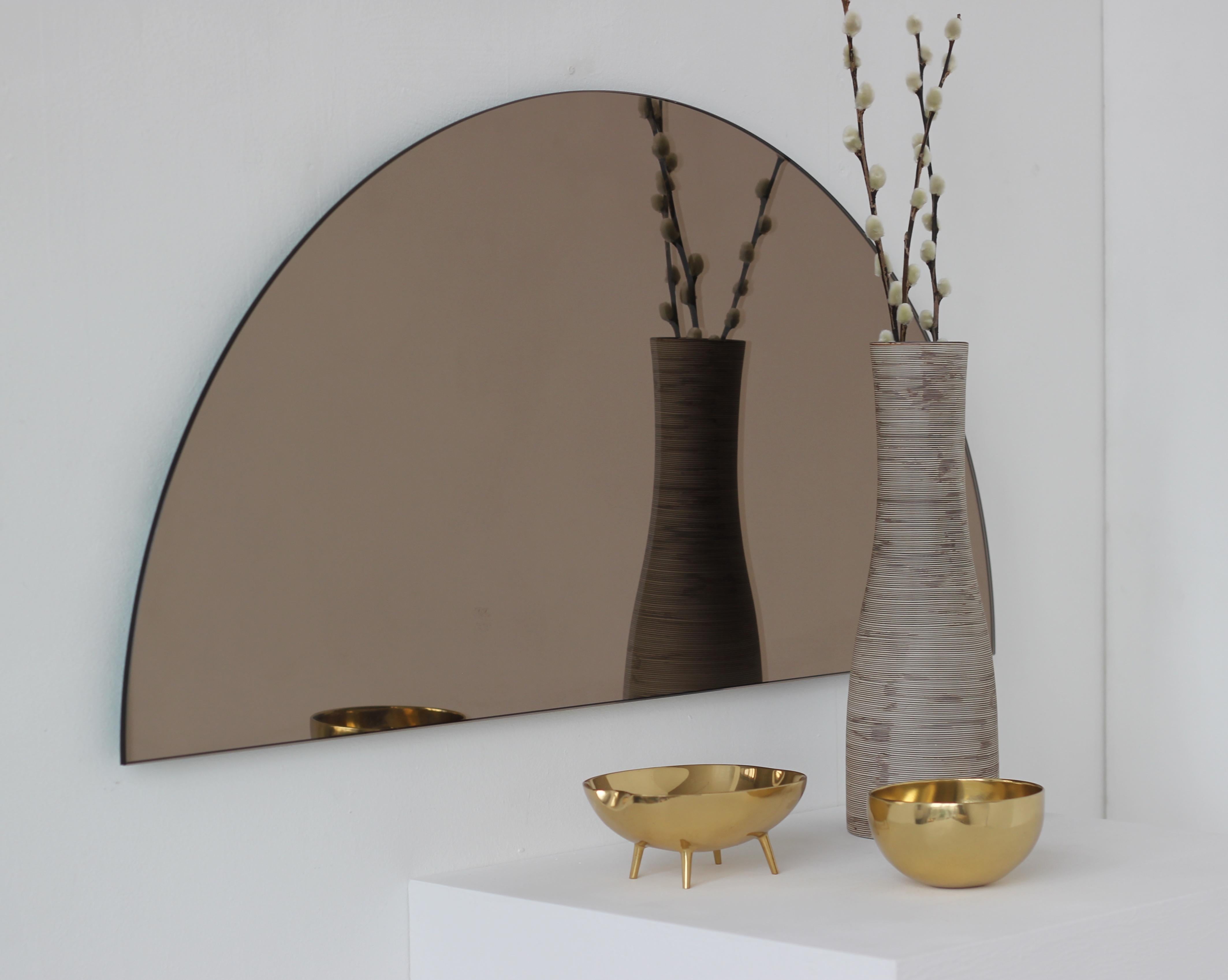 Luna™ 2 Half-Moon Pieces Bronze Tinted Round Frameless Bespoke Mirror, Medium In New Condition In London, GB