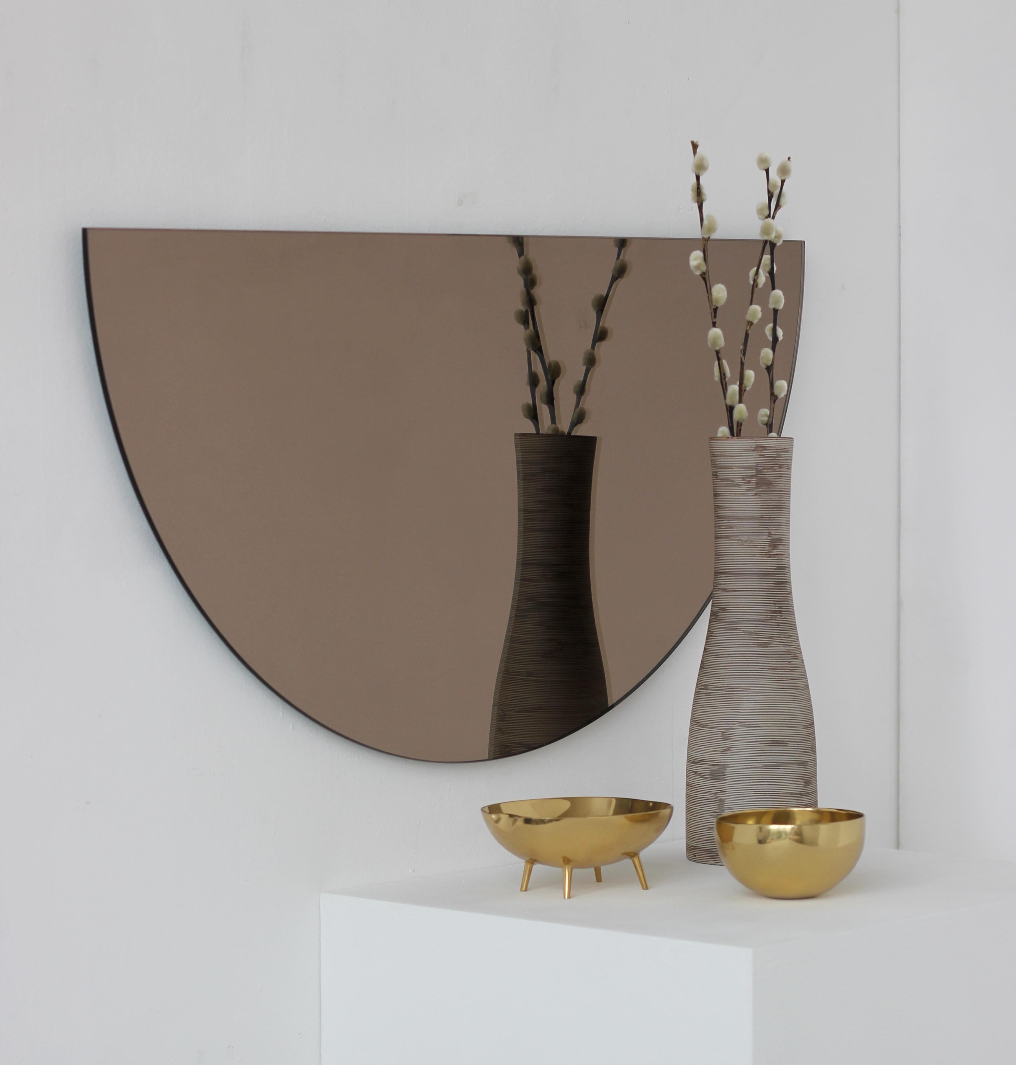 Contemporary Luna™ 2 Half-Moon Pieces Bronze Tinted Round Frameless Bespoke Mirror, Medium