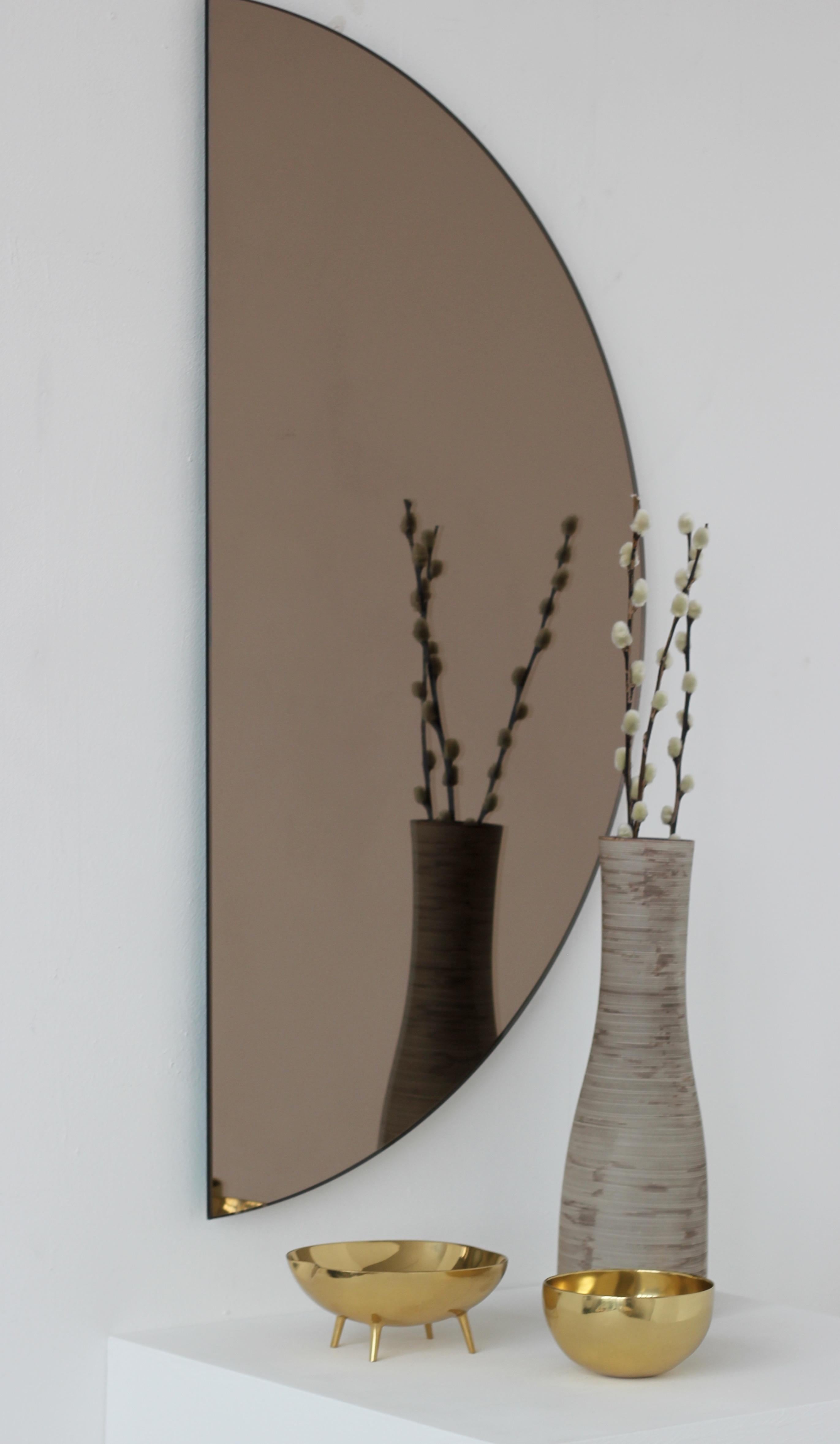 Glass Luna™ 2 Half-Moon Pieces Bronze Tinted Round Frameless Bespoke Mirror, Medium