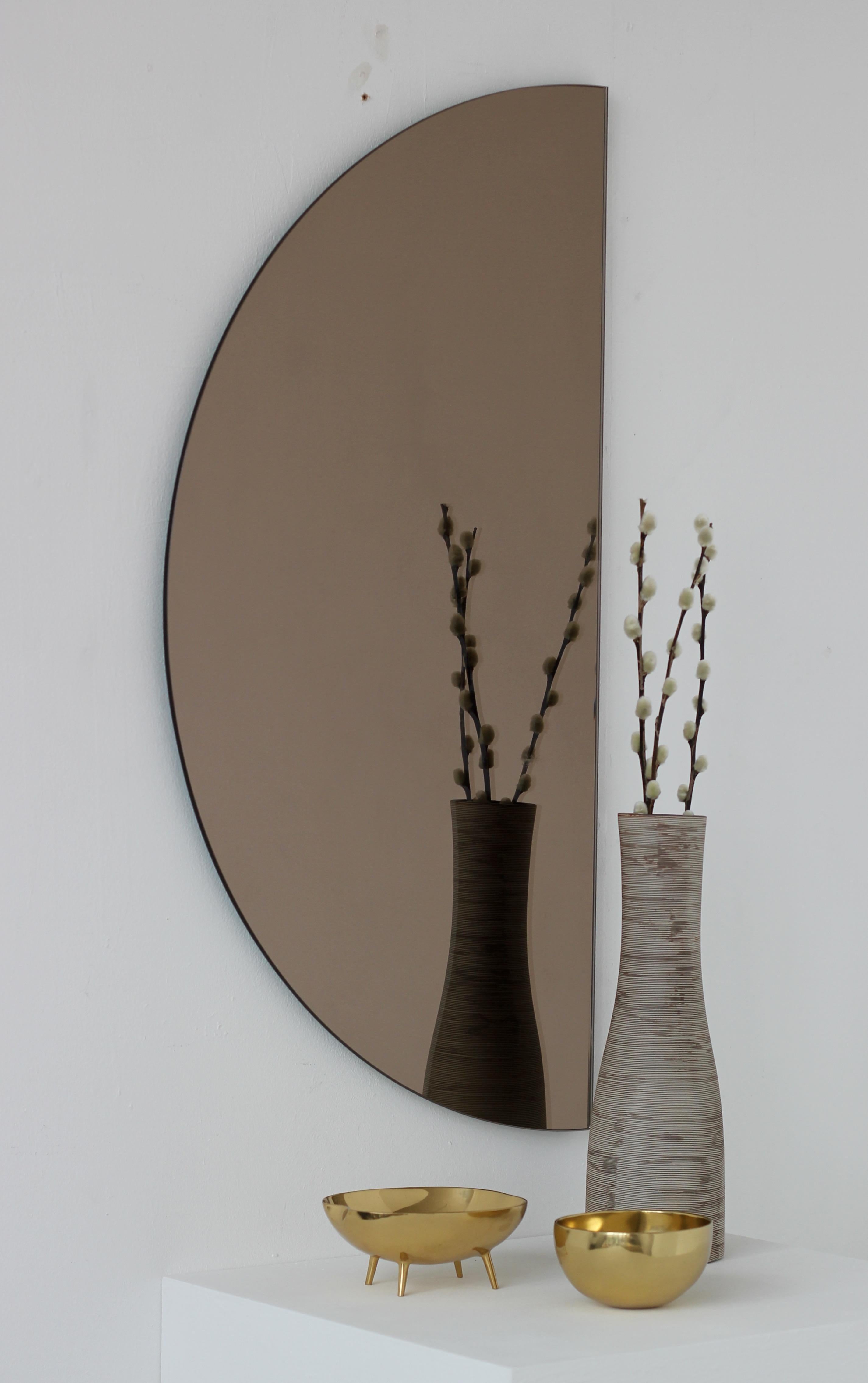Contemporary Luna™ 2 Half-Moon Pieces Bronze Tinted Round Minimalist Frameless Mirror, Large