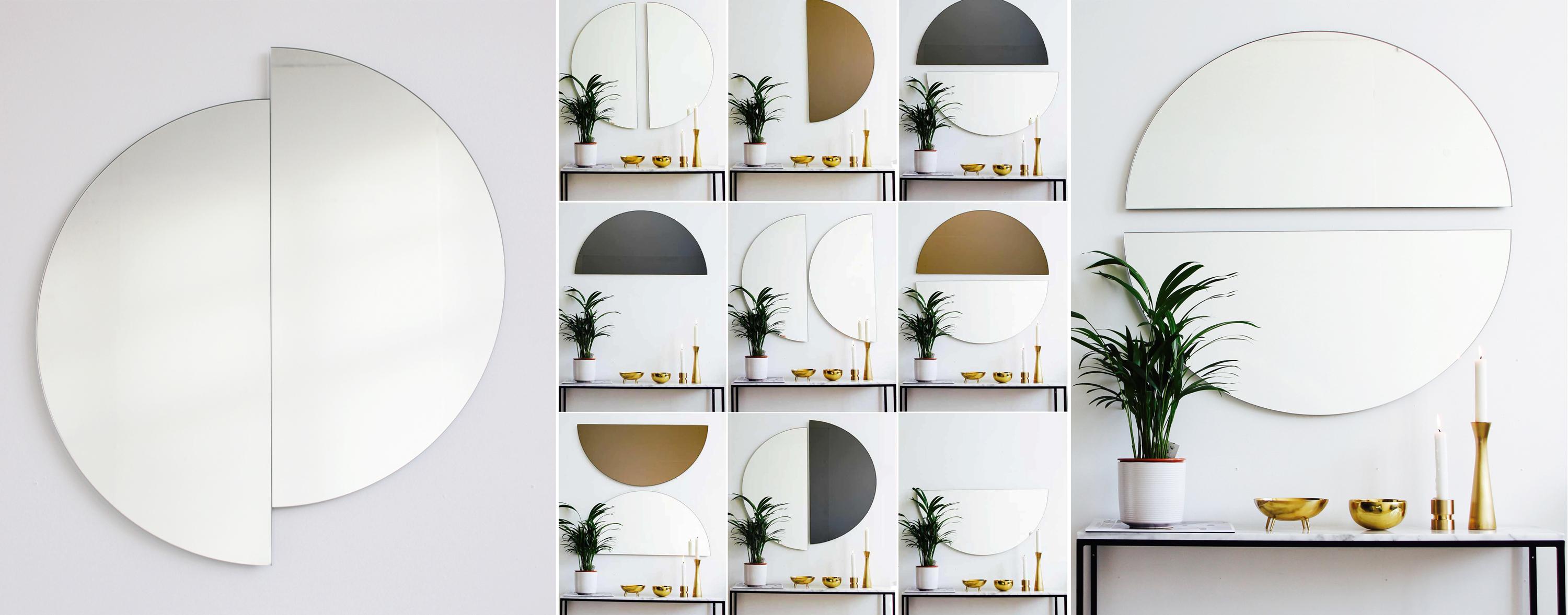 Set of 2 Luna Half-Moon Semi-circular Frameless Contemporary Mirrors, Regular For Sale 9