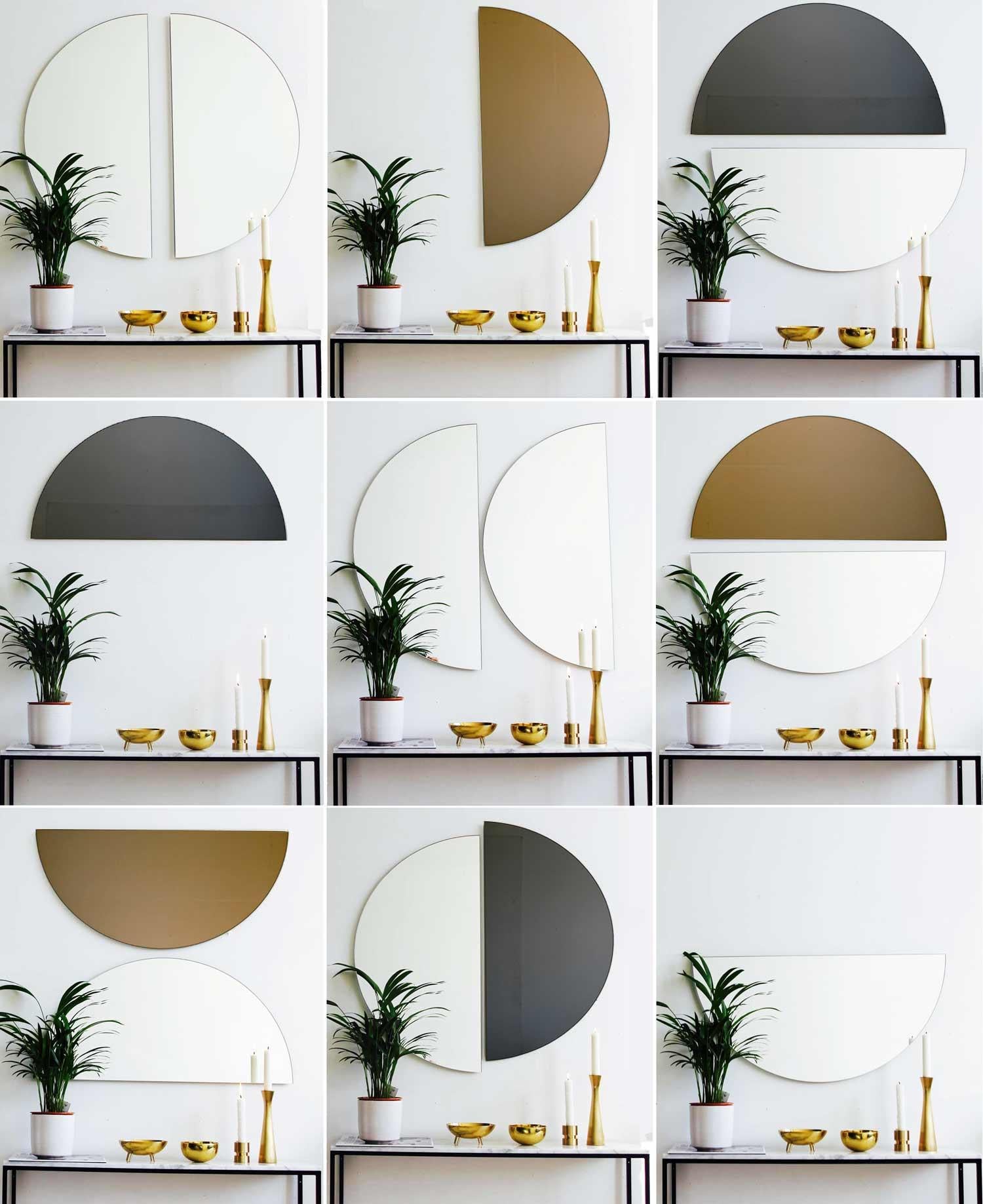 Miroir semi-circulaire Luna à cadre minimaliste teinté bronze, moyen en vente 6