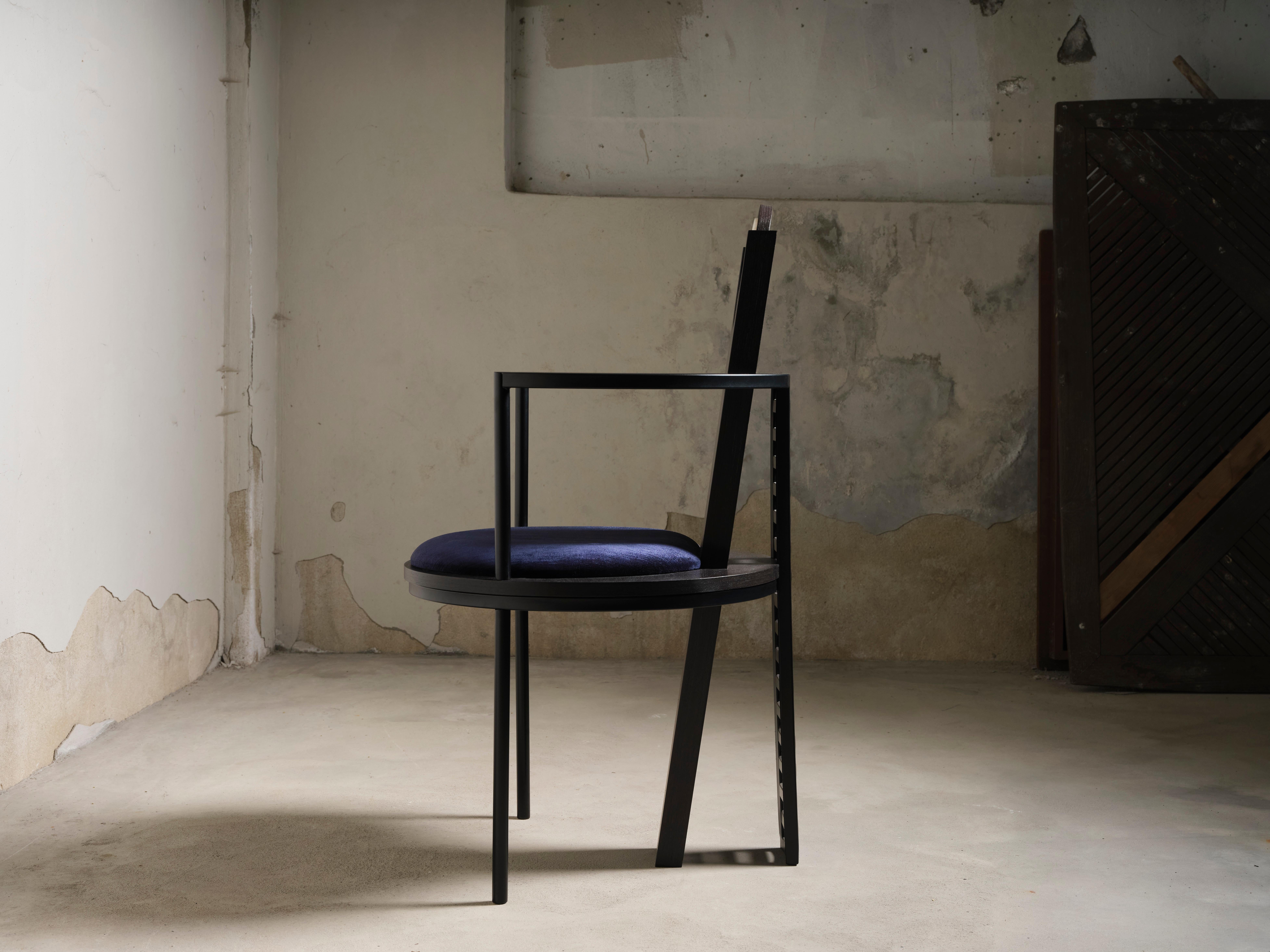 Silla Lunatro, Madera, Metalistería, Terciopelo Azul, Detalle Mármol, Studio Mohs en Nuevo estado para la venta en Istanbul , Istanbul