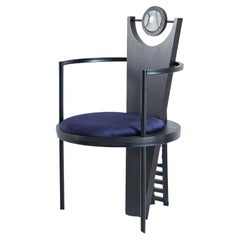 Chaise Lunatro, bois, métallurgie, velours bleu, détails en marbre, Studio Mohs