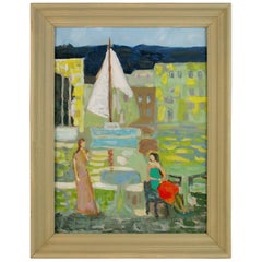 Vintage Impressionist  Saint Trope Yacht Harbor Figurative Landscape