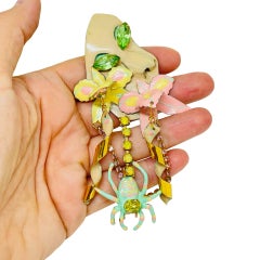 LUNCH AT THE RITZ '88 broche vintage firmado de diseño con esmalte dorado y brillantes