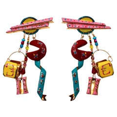 Lunch At The Ritz Chinese Takeout Charm Dangle Earrings circa 1988