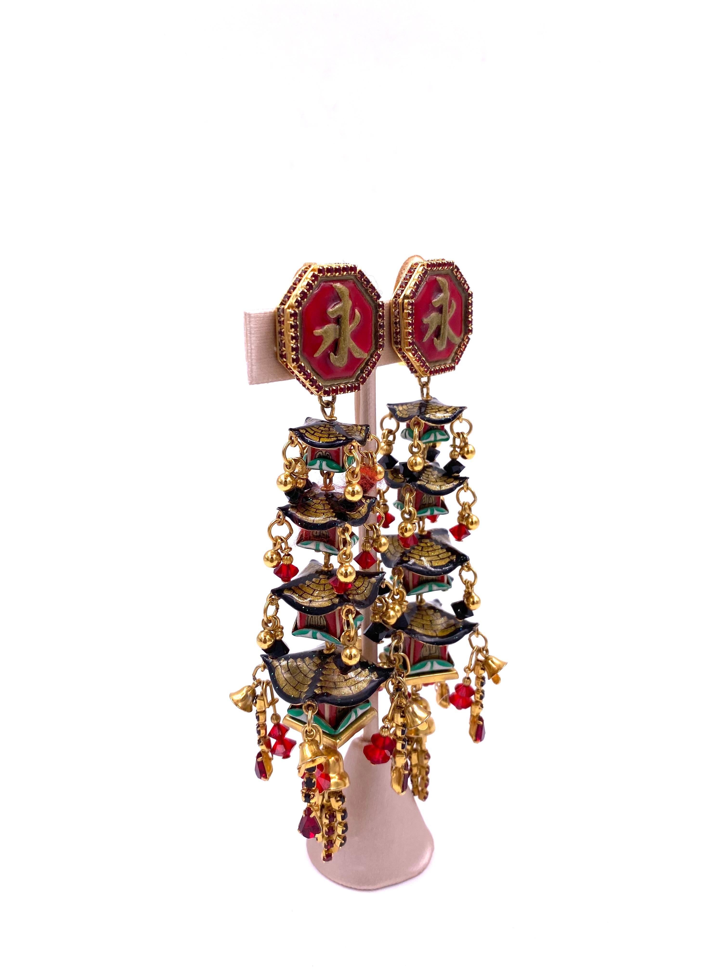 Lunch at The Ritz Chinese Temple Earrings In Excellent Condition In Los Angeles, CA