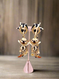 Lunch at The Ritz Cow Print Western boots & Hat Earrings