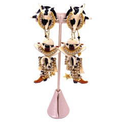 Lunch at The Ritz Cow Print Western boots & Hat Earrings