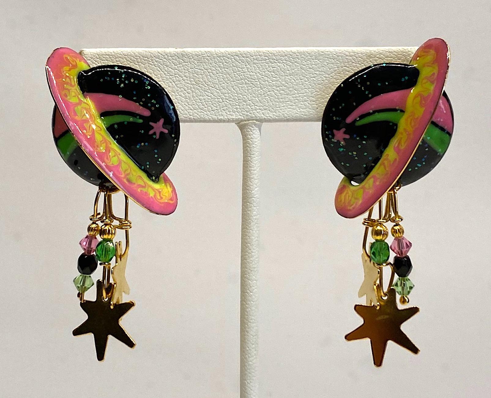 Lunch at The Ritz Enameled Planet Saturn Earrings 2