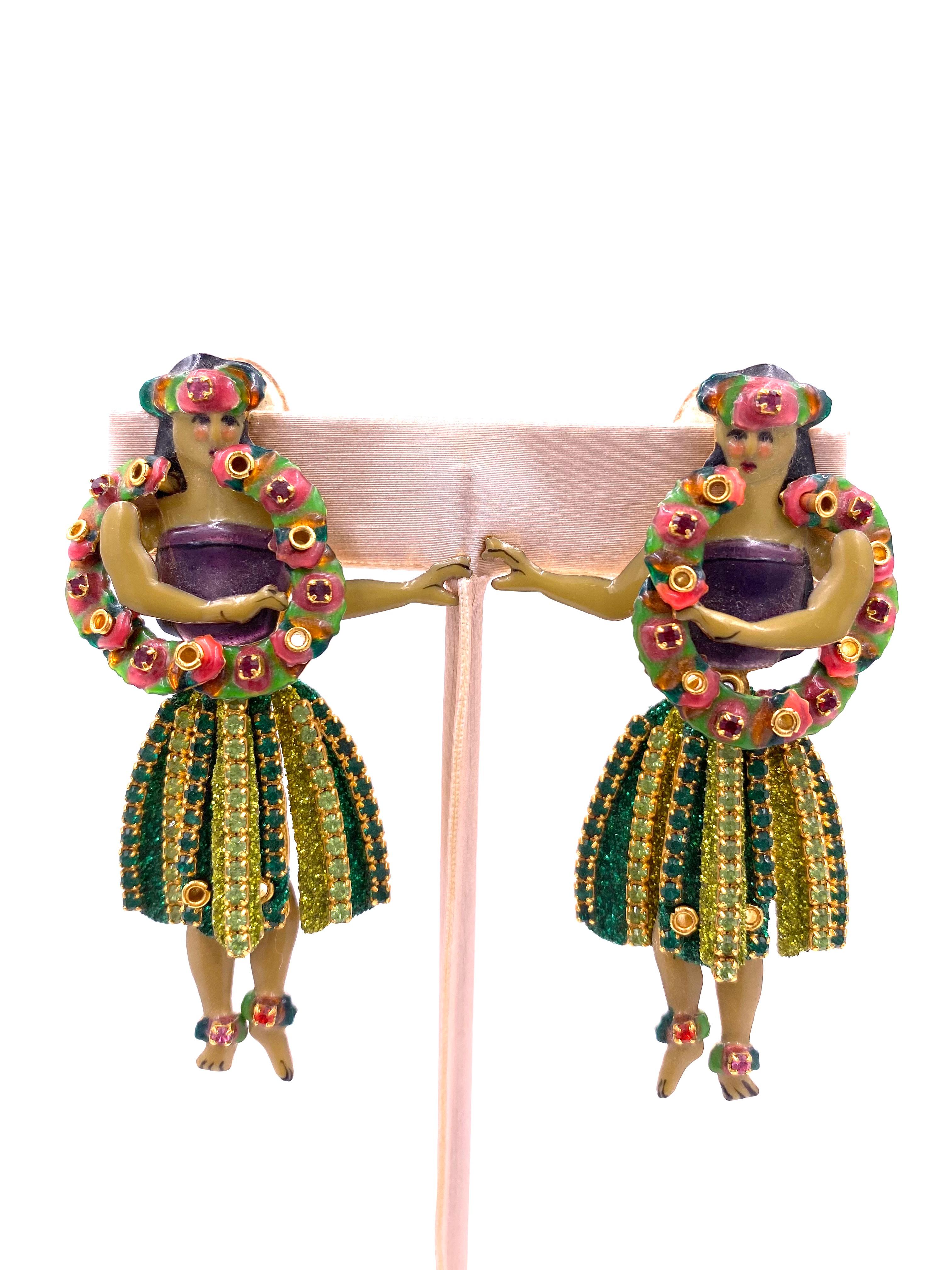 Lunch at The Ritz Hula Dancer Earrings In Excellent Condition For Sale In Los Angeles, CA