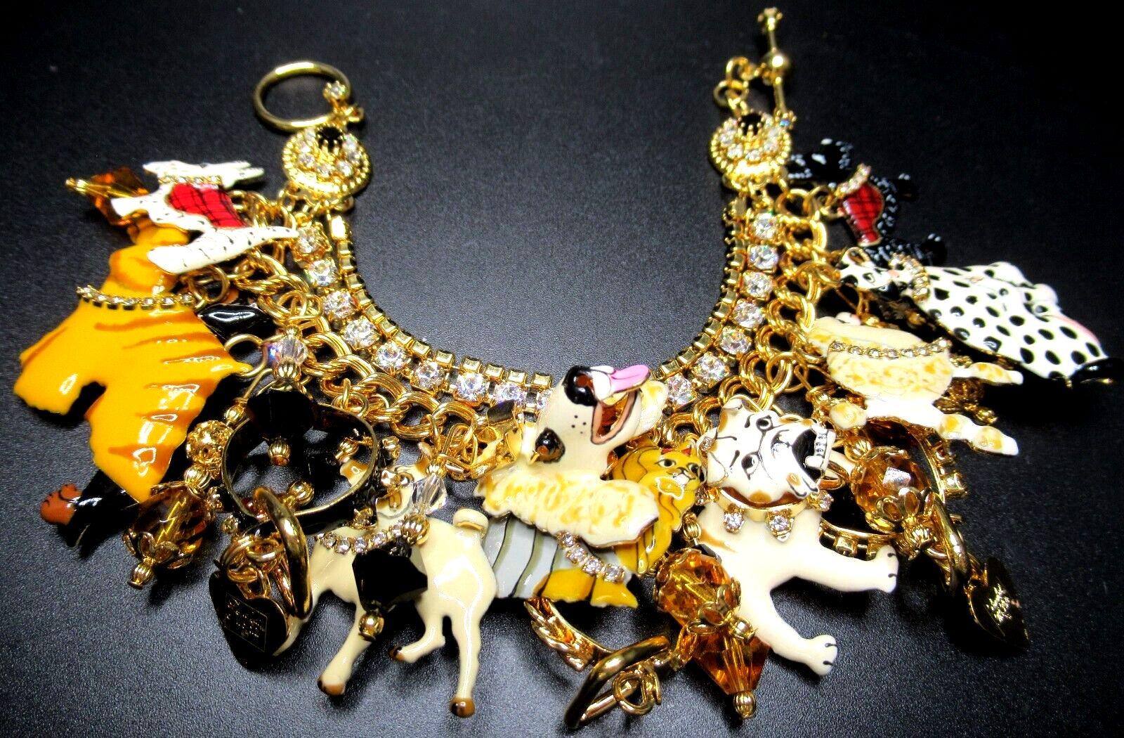 Women's LUNCH AT THE RITZ Kennel Club Enamel and Crystal Dog Charm Statement Bracelet For Sale