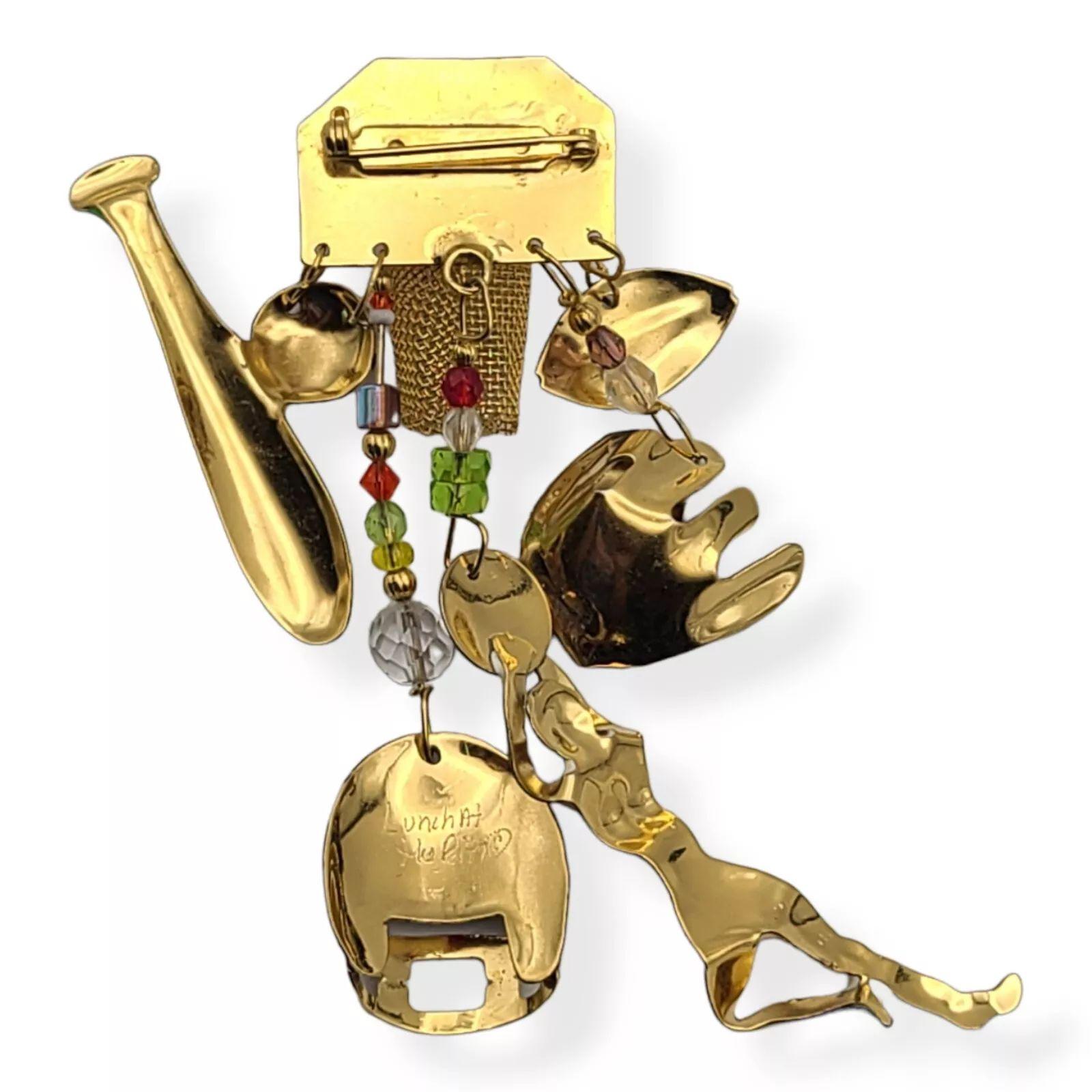 Modernist Lunch at the Ritz Signed Designer Multi Charm SPORTS Football Basketball Brooch For Sale