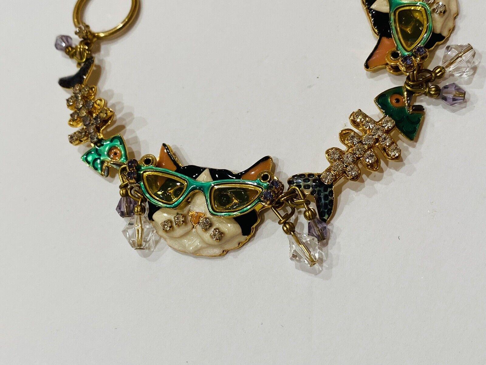 Lunch at The Ritz Signed Multi Charm Cats and Beads Bracelet 1