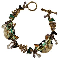 Lunch at The Ritz Signed Multi Charm Cats and Beads Bracelet