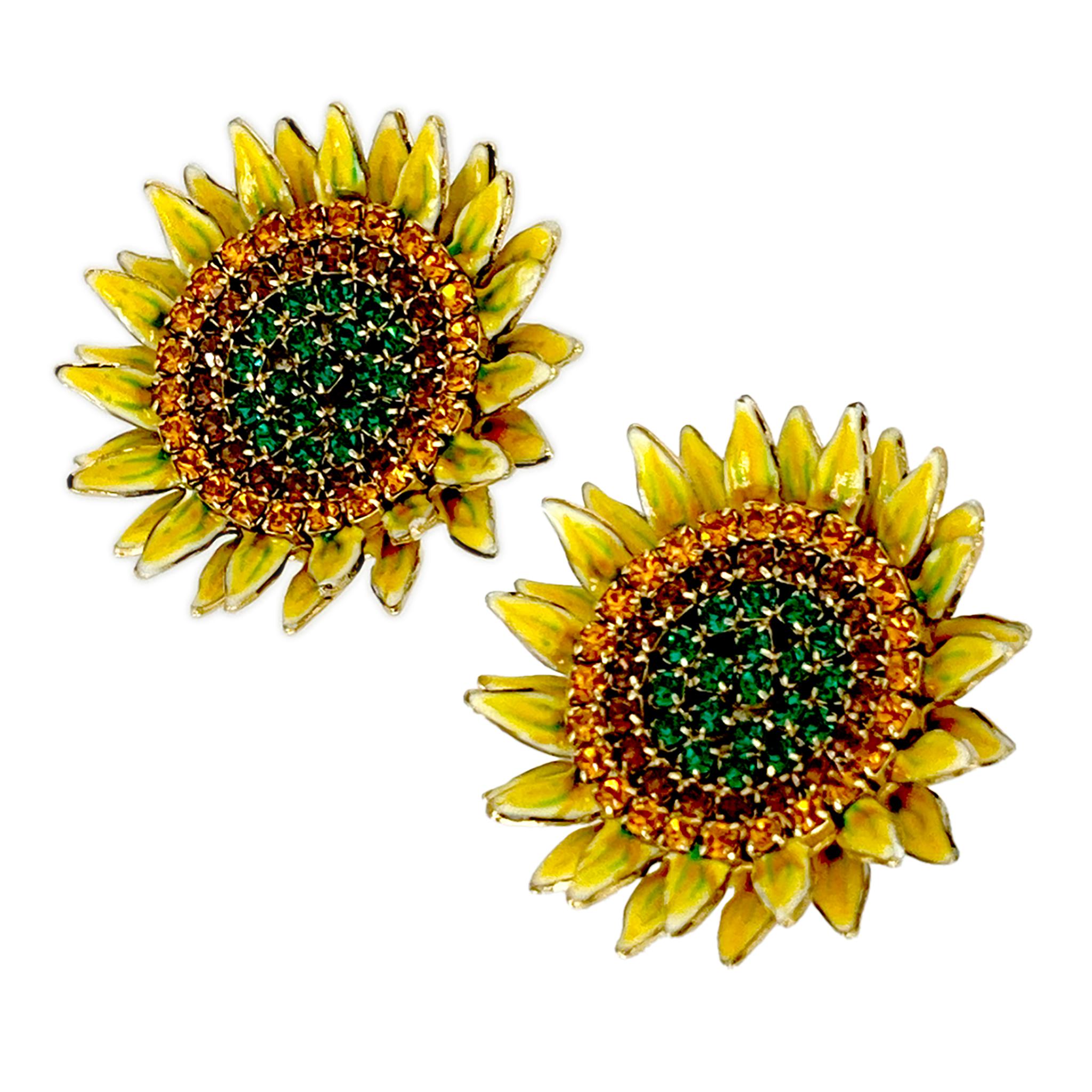 Lunch at the Ritz Sonnenblumen-Kristall-Ohrringe mit 22k Goldplattierung (Künstler*in) im Angebot
