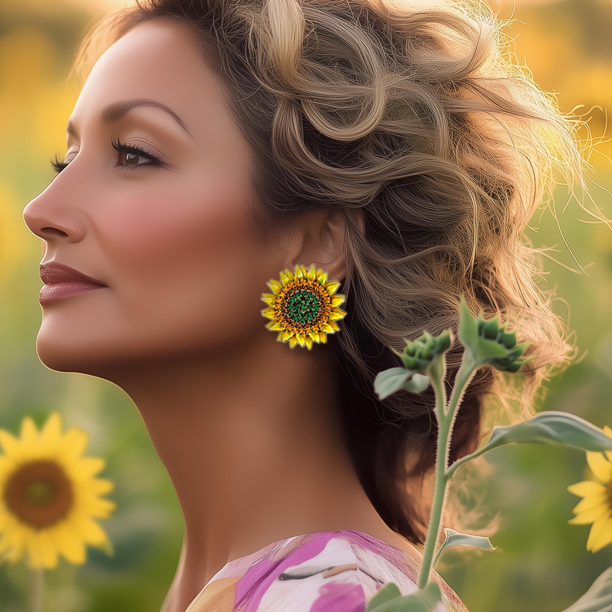 Lunch at the Ritz Sonnenblumen-Kristall-Ohrringe mit 22k Goldplattierung Damen im Angebot