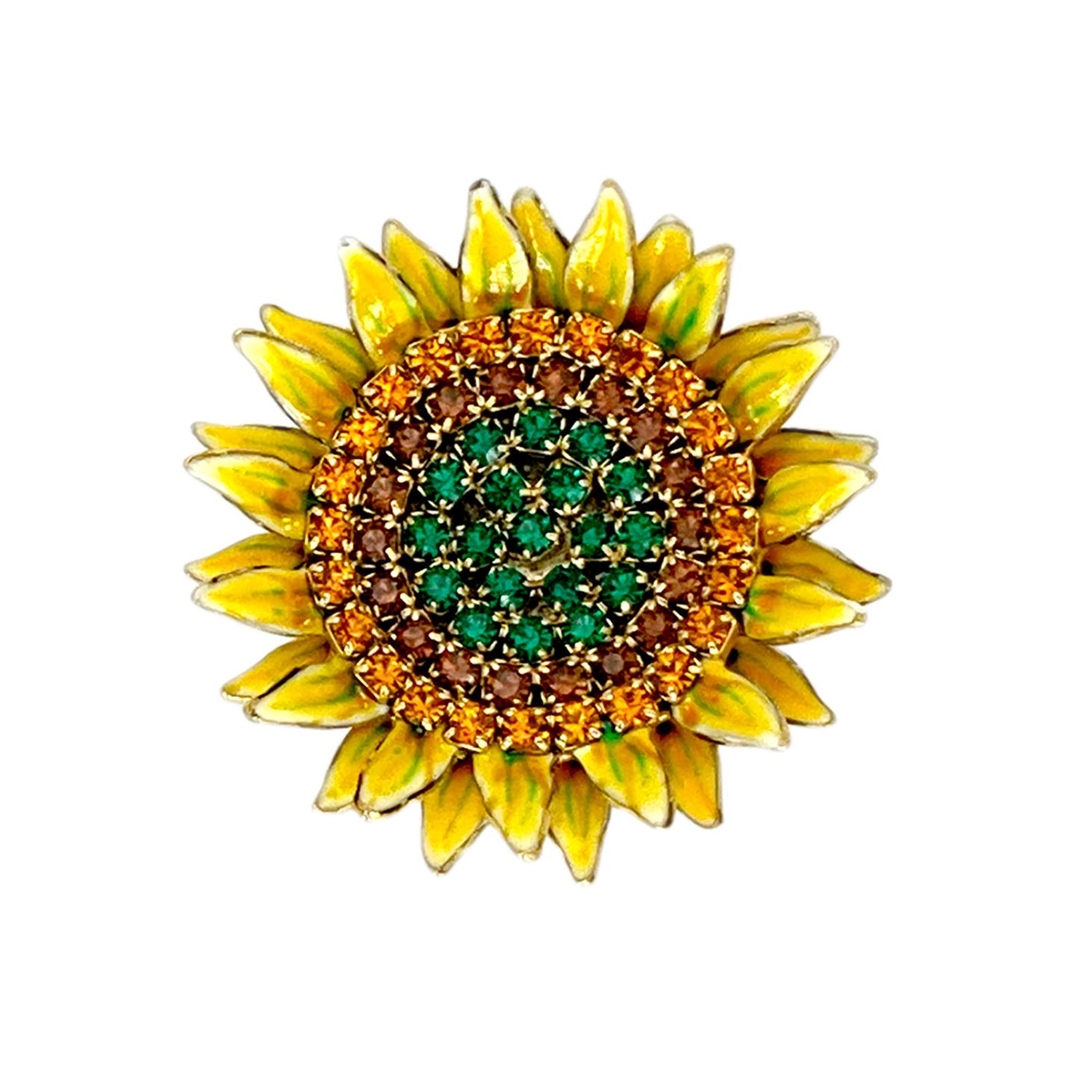Lunch at the Ritz Sonnenblumen-Kristall-Ohrringe mit 22k Goldplattierung im Angebot 1