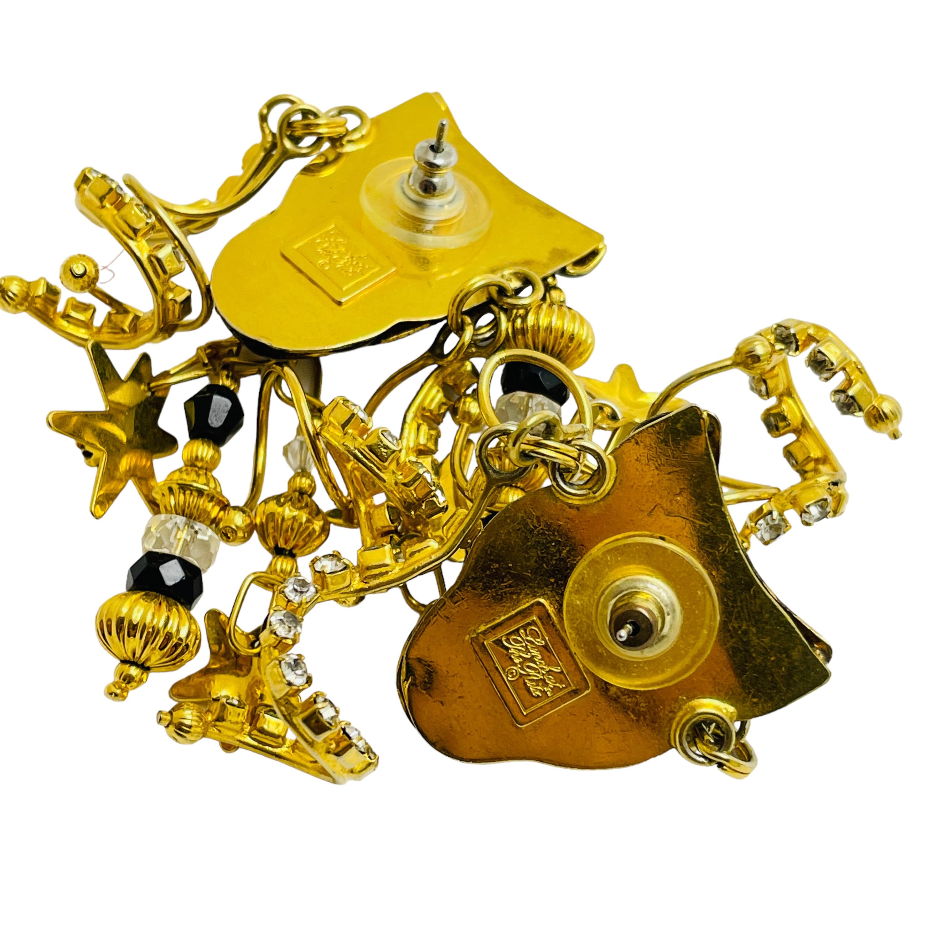 LUNCH AT THE RITZ theater comedy tragedy gold enamel designer earrings In Good Condition For Sale In Palos Hills, IL