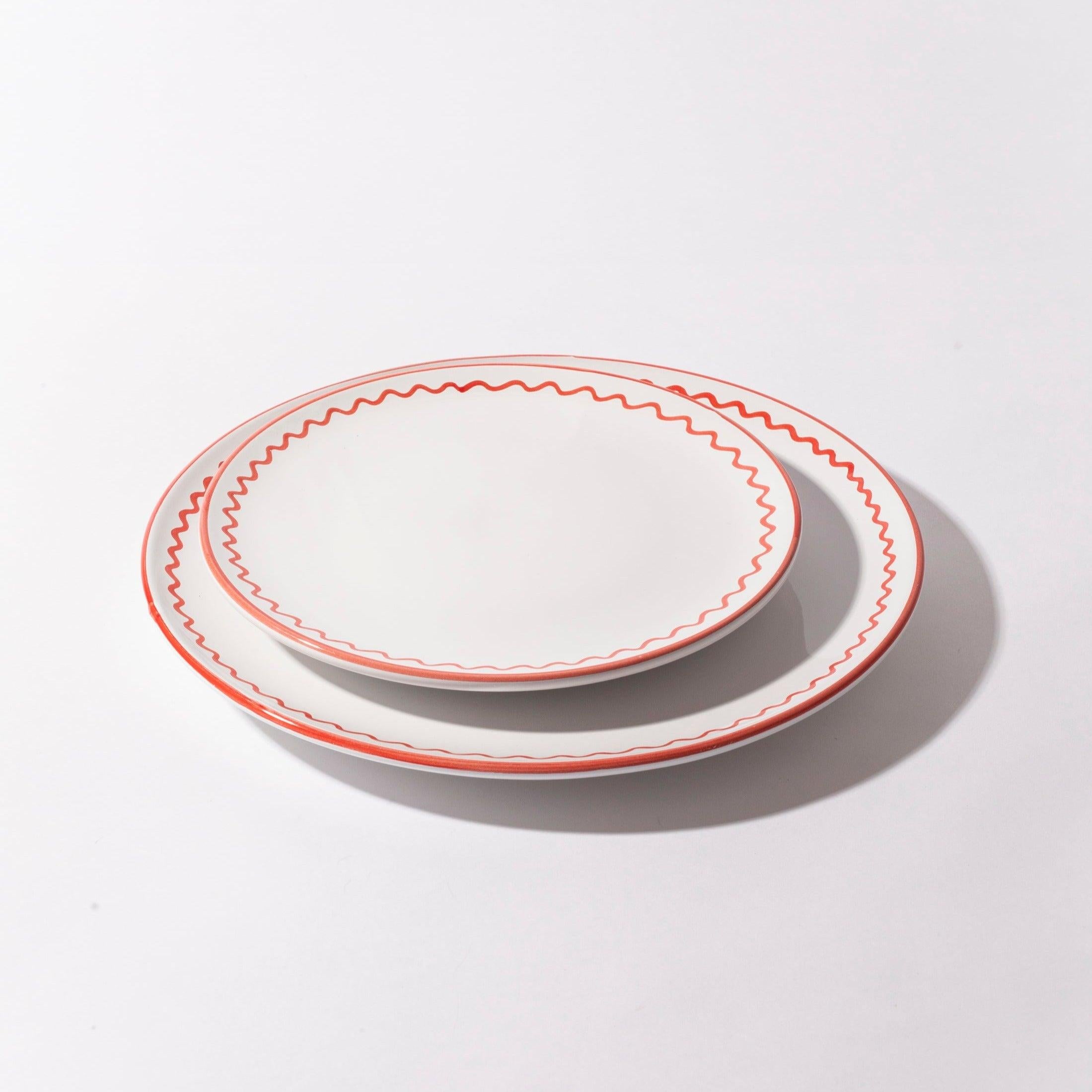 Italian Lunch Plate, Lobster Red Zigzag Jore Copenhagen For Sale