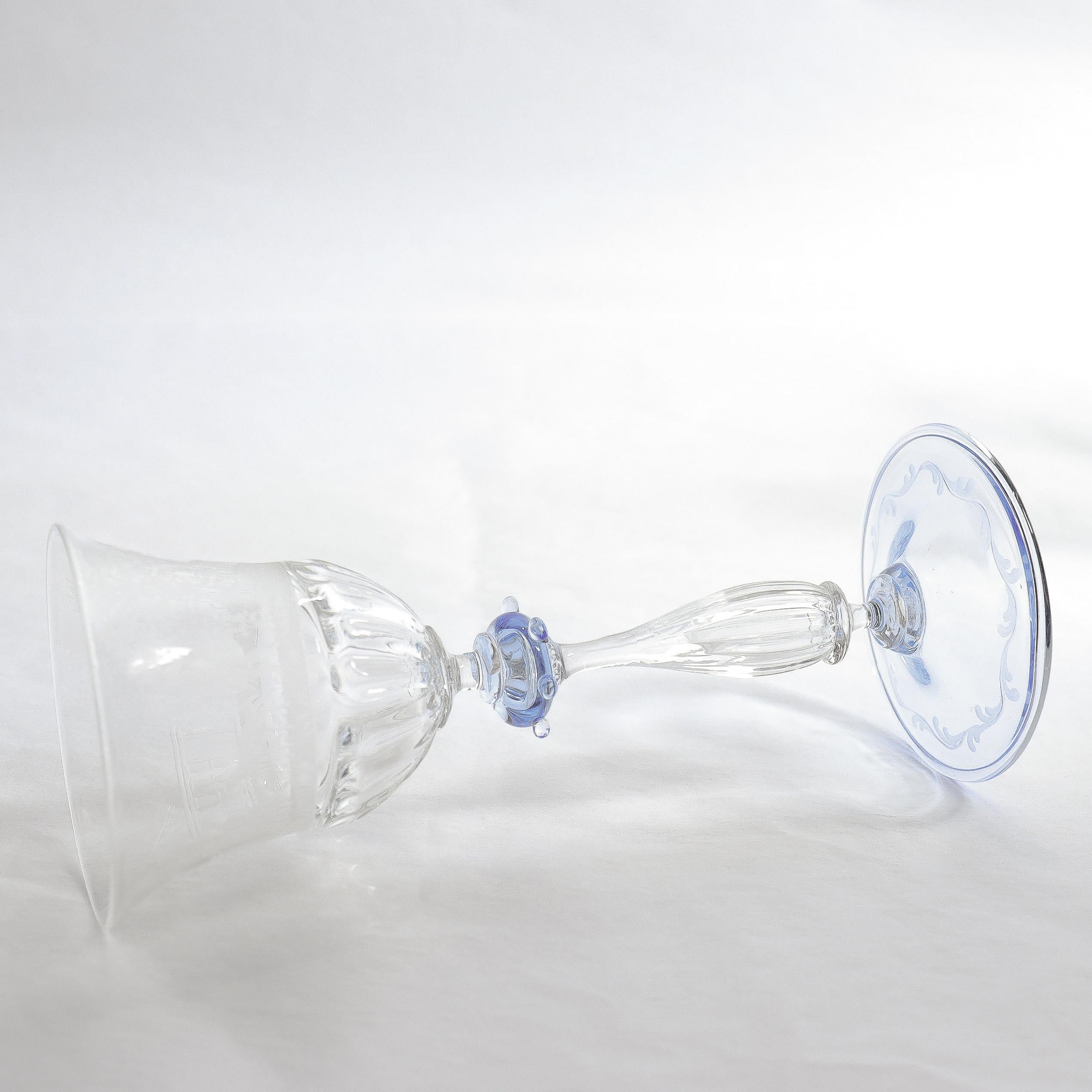 Luncheon Set of 8 Salviati Engraved Venetian / Murano Glass Wine Goblet Stems For Sale 9