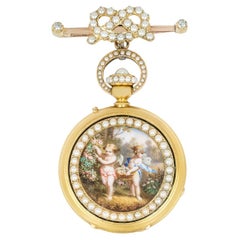 Lund & Blockley. A Gold Enamel and Pearl Full Hunter Fob Watch C1880