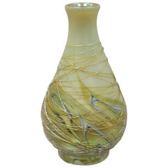 Lundberg Studios 1980 Kunstglas Kleine Kabinettvase Schillernde Wirbel-Feder