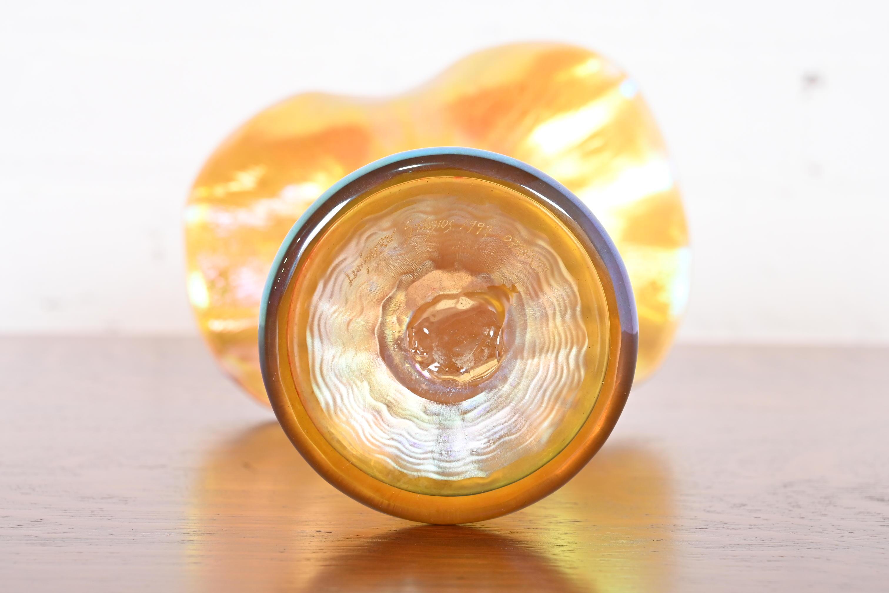 Lundberg Studios Jack in the Pulpit Flower Form Iridescent Art Glass Vase For Sale 9