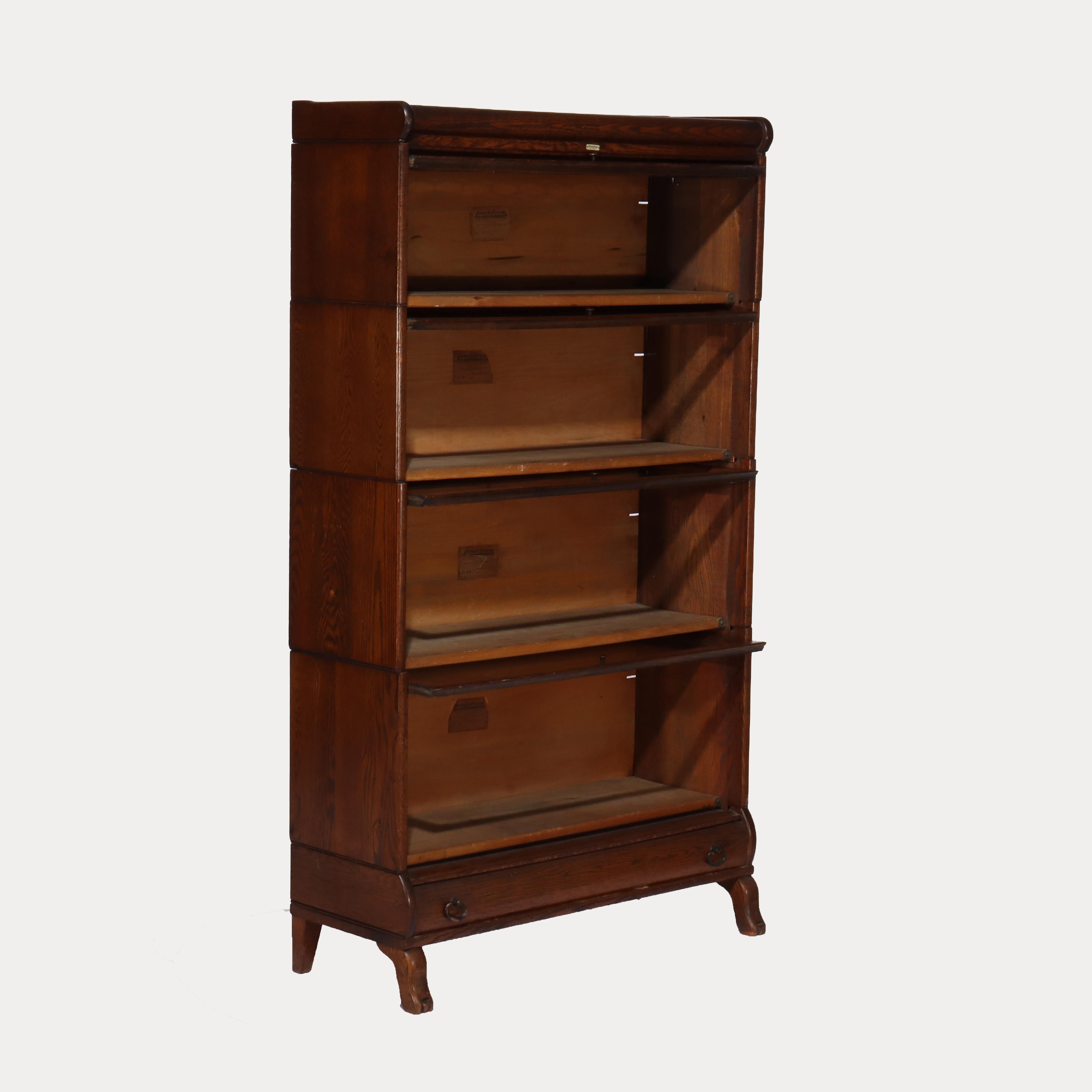 Lundstrom Arts & Crafts Mission Oak & Leaded Glass Barrister Bookcase C1920 For Sale 8