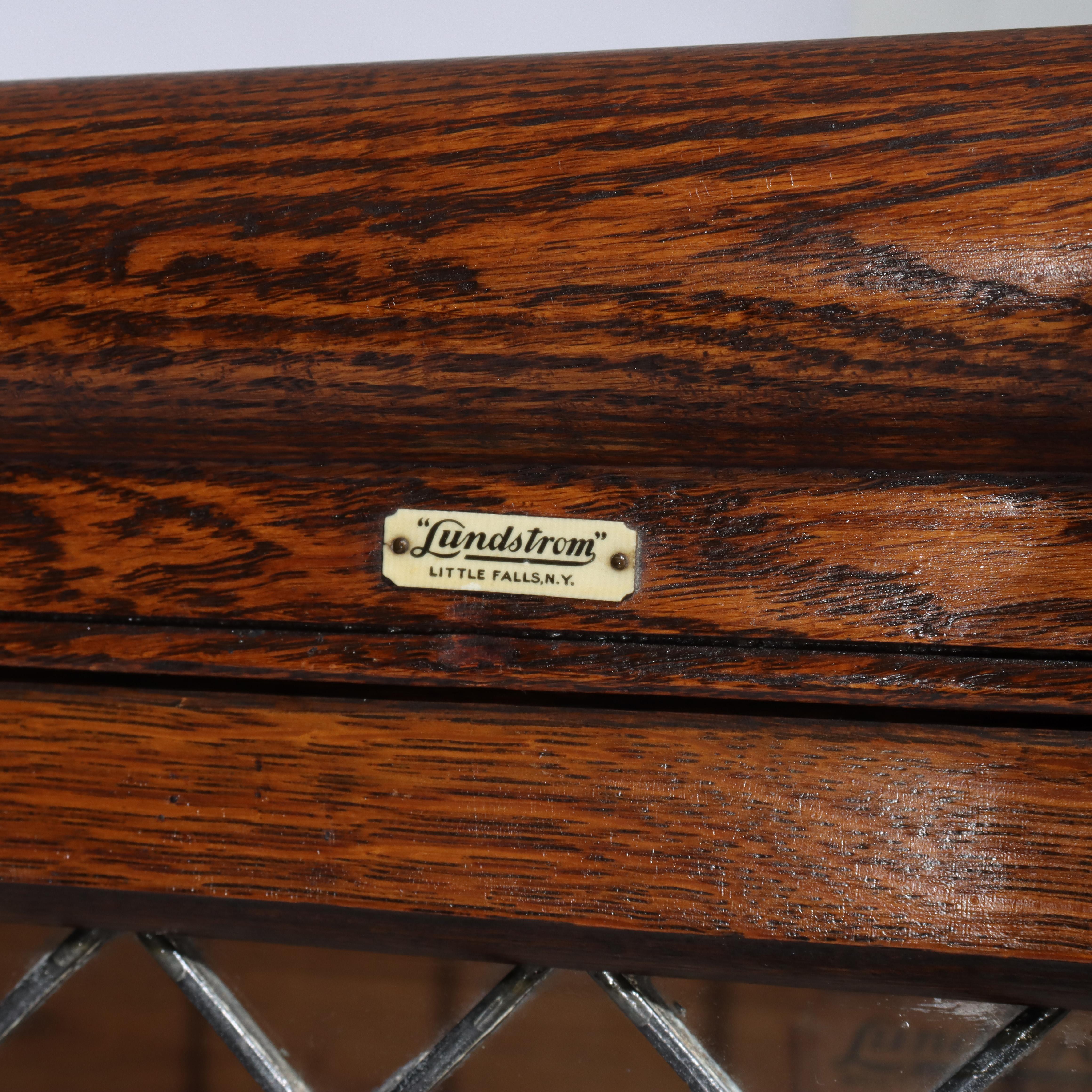 Arts and Crafts Lundstrom Arts & Crafts Mission Oak & Leaded Glass Barrister Bookcase C1920 For Sale