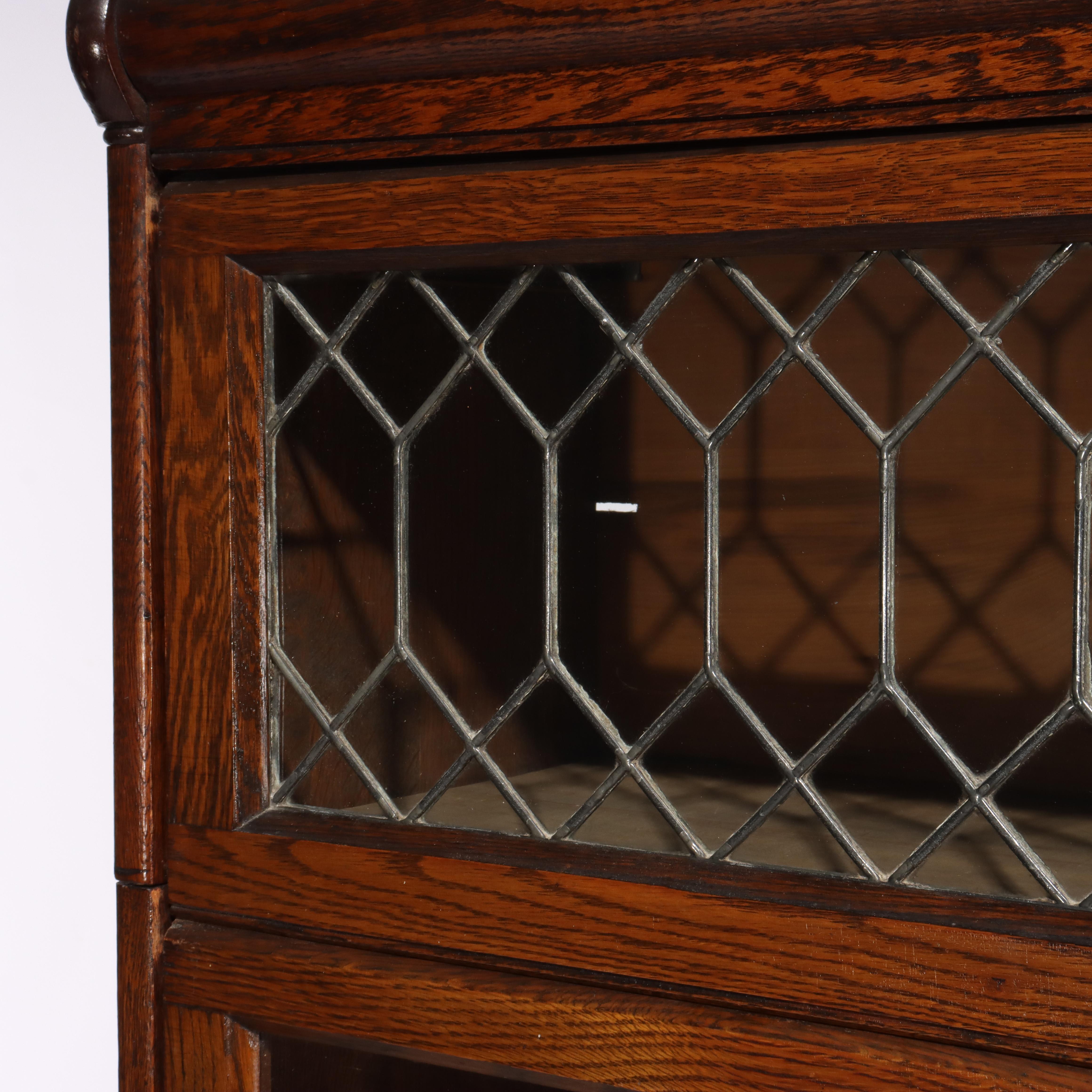 Lundstrom Arts & Crafts Mission Oak & Leaded Glass Barrister Bookcase C1920 In Good Condition For Sale In Big Flats, NY