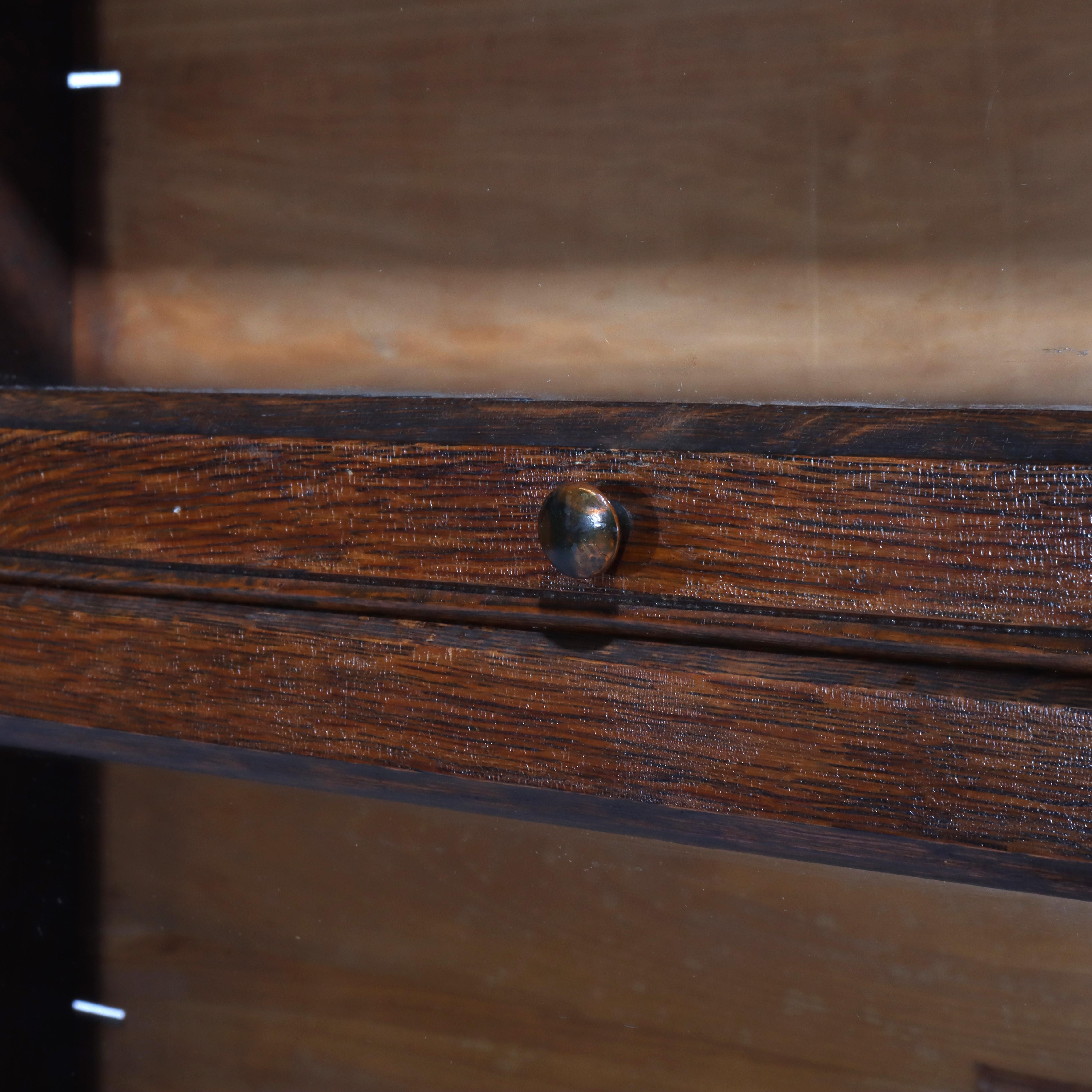 20th Century Lundstrom Arts & Crafts Mission Oak & Leaded Glass Barrister Bookcase C1920 For Sale