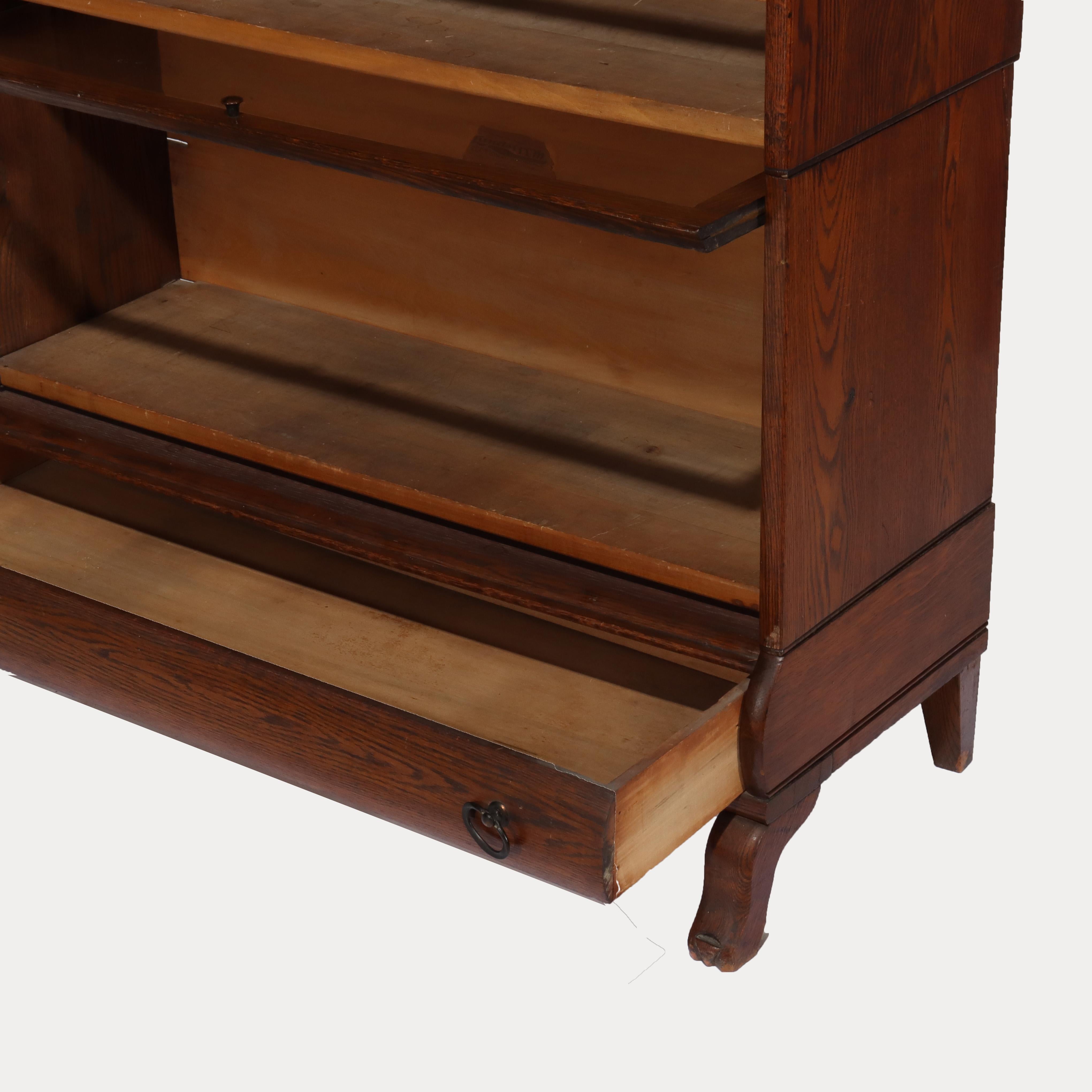Lundstrom Arts & Crafts Mission Oak & Leaded Glass Barrister Bookcase C1920 For Sale 2
