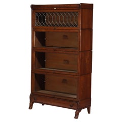 Lundstrom Arts & Crafts Mission Oak & Leaded Glass Barrister Bookcase C1920