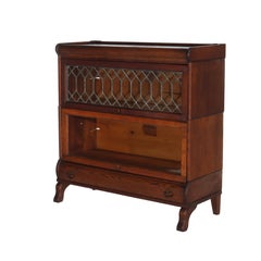 Lundstrom Oak 2-Stack Barrister Bookcase With Leaded Glass C1910