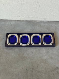 Lundtofte Denmark Stainless Steel & Cobalt Blue Glass Condiment Set 1960s
