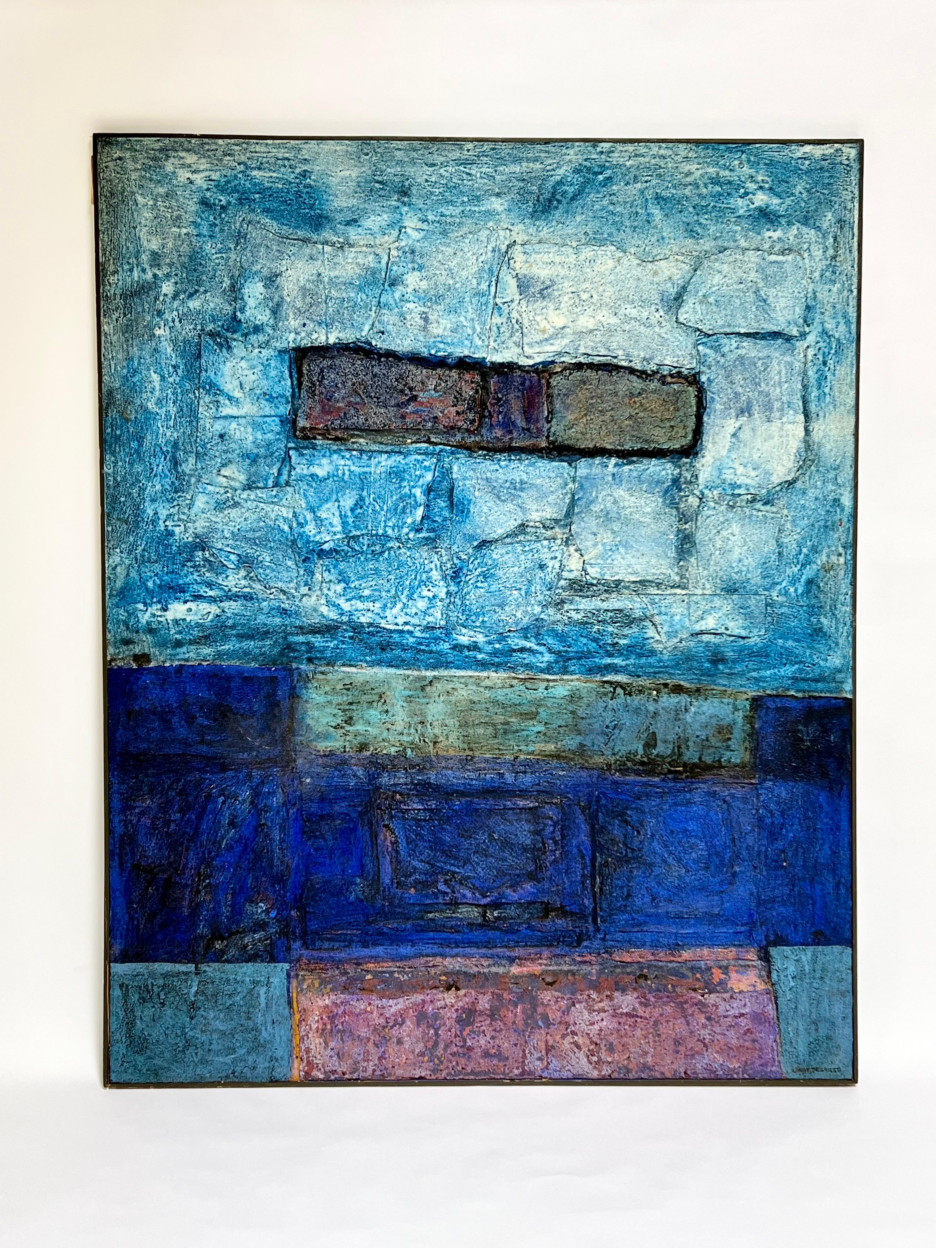 Incredibile e bellissimo dipinto astratto strutturato dell'artista californiano Lundy Siegriest del 1971. Un pezzo piuttosto grande e difficile da catturare per la meravigliosa texture di questo dipinto. Il mezzo è la pittura a olio e il gesso. Si