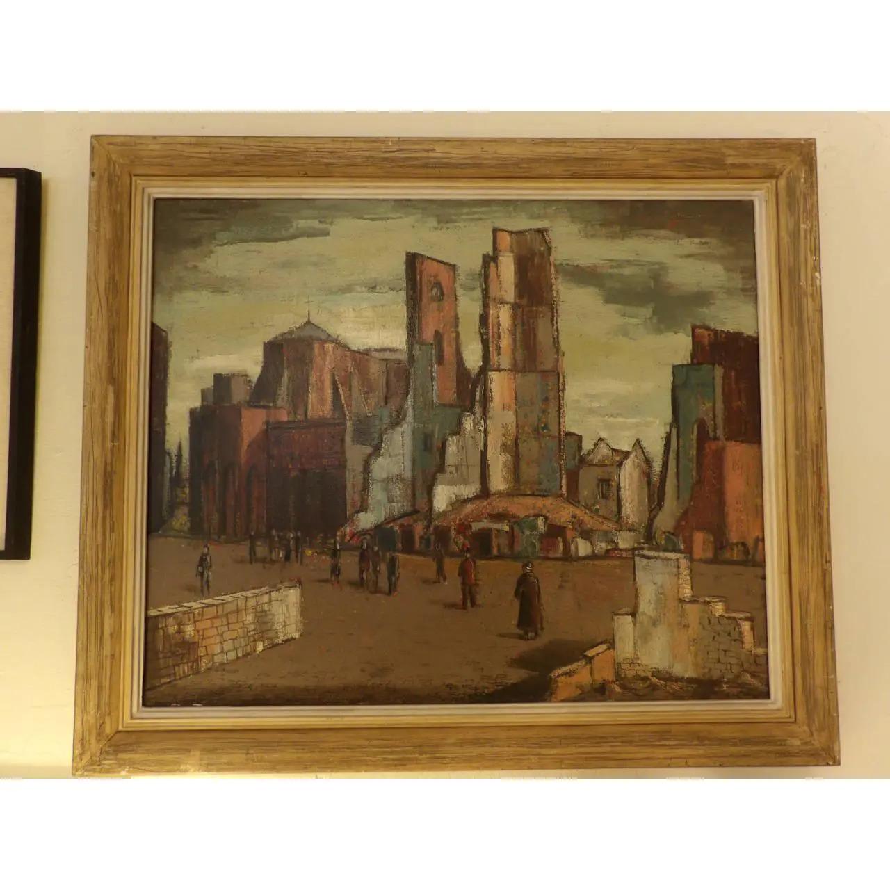 Oil on canvas by important California modernist painter Lundy Siegriest. (1925-1985). Signed lower left. Original period frame measures 33.75