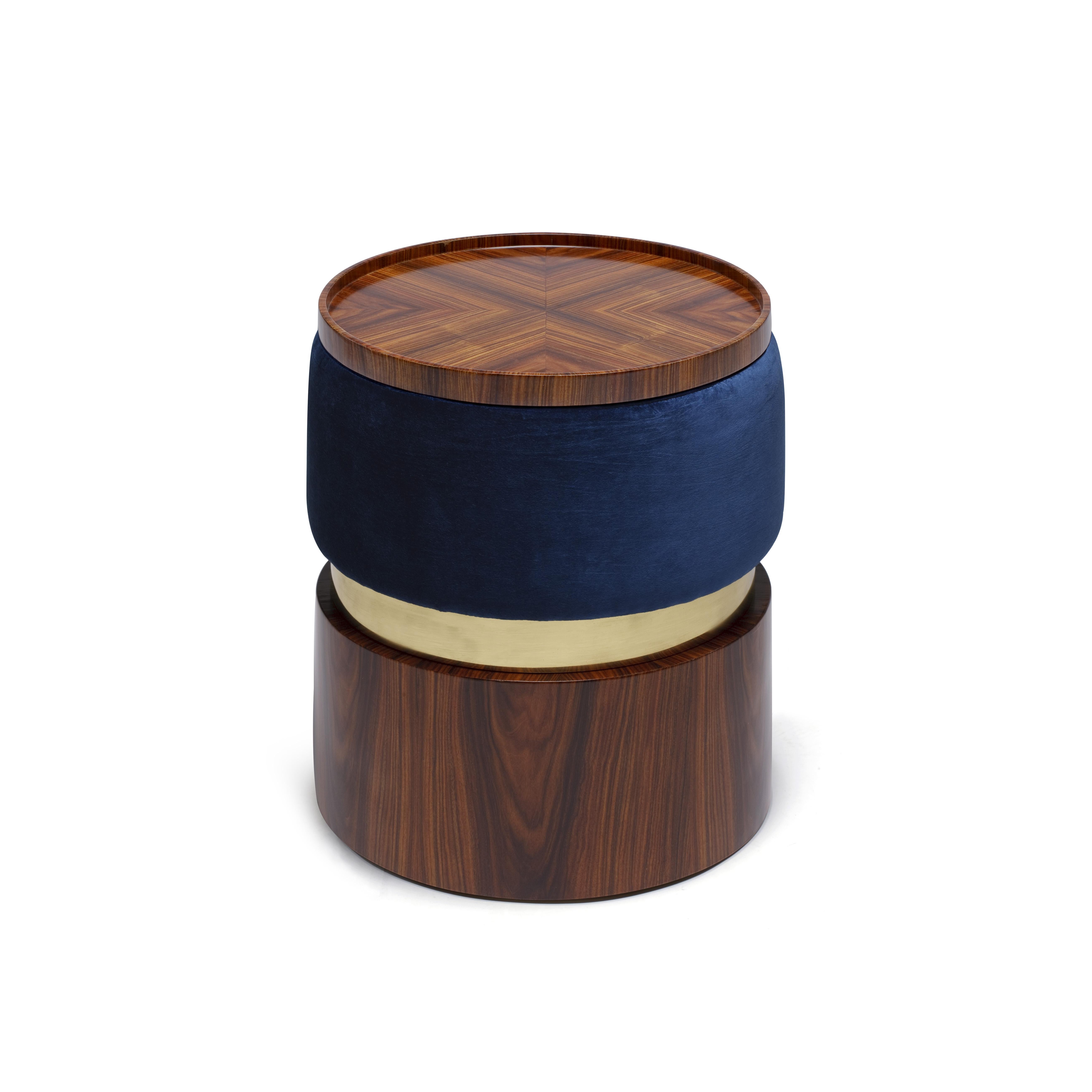 Mid-Century Modern Lune B Stool, in Ironwood and Polished Brass, Handcrafted in Portugal by Duistt For Sale