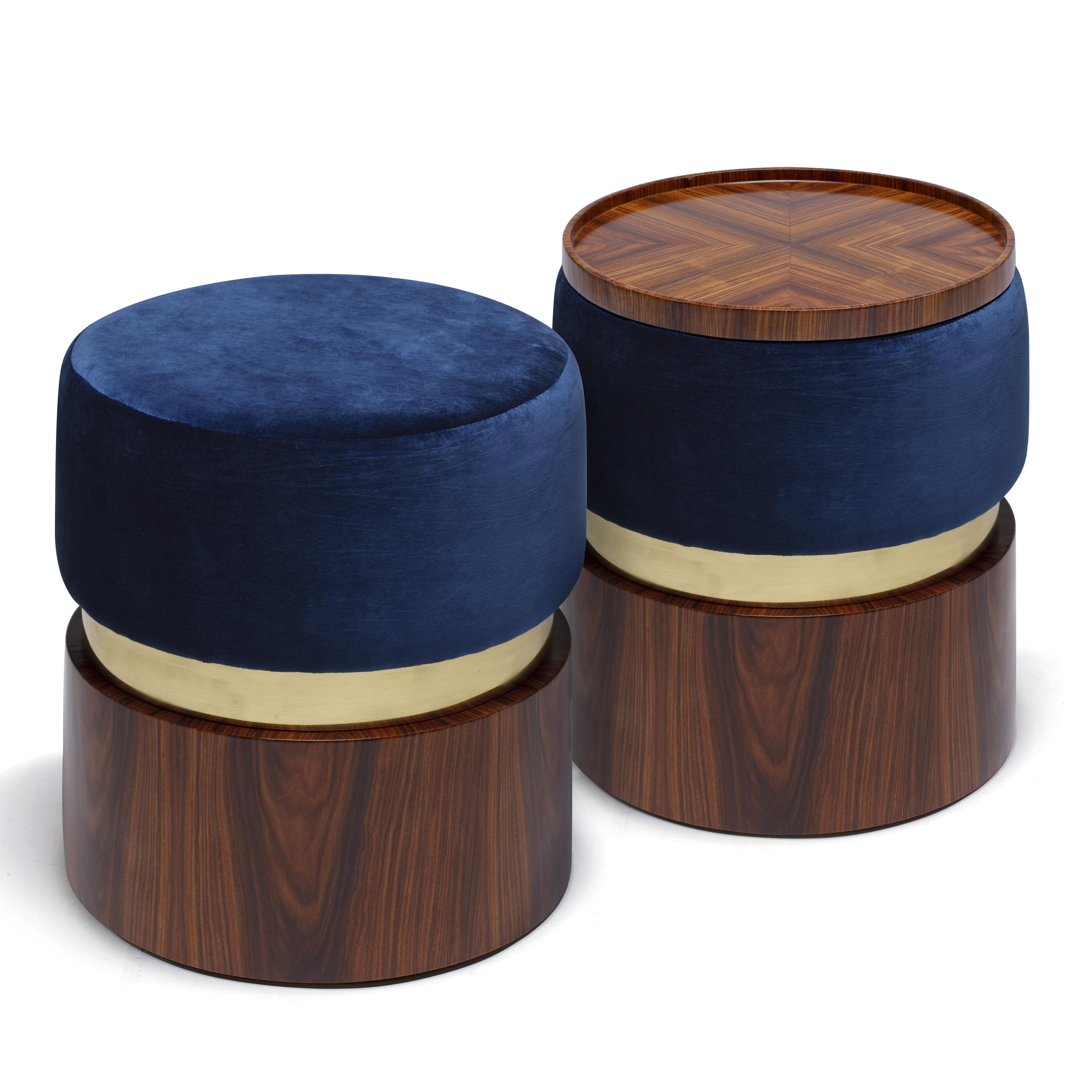 Portuguese Lune B Stool, in Ironwood and Polished Brass, Handcrafted in Portugal by Duistt For Sale