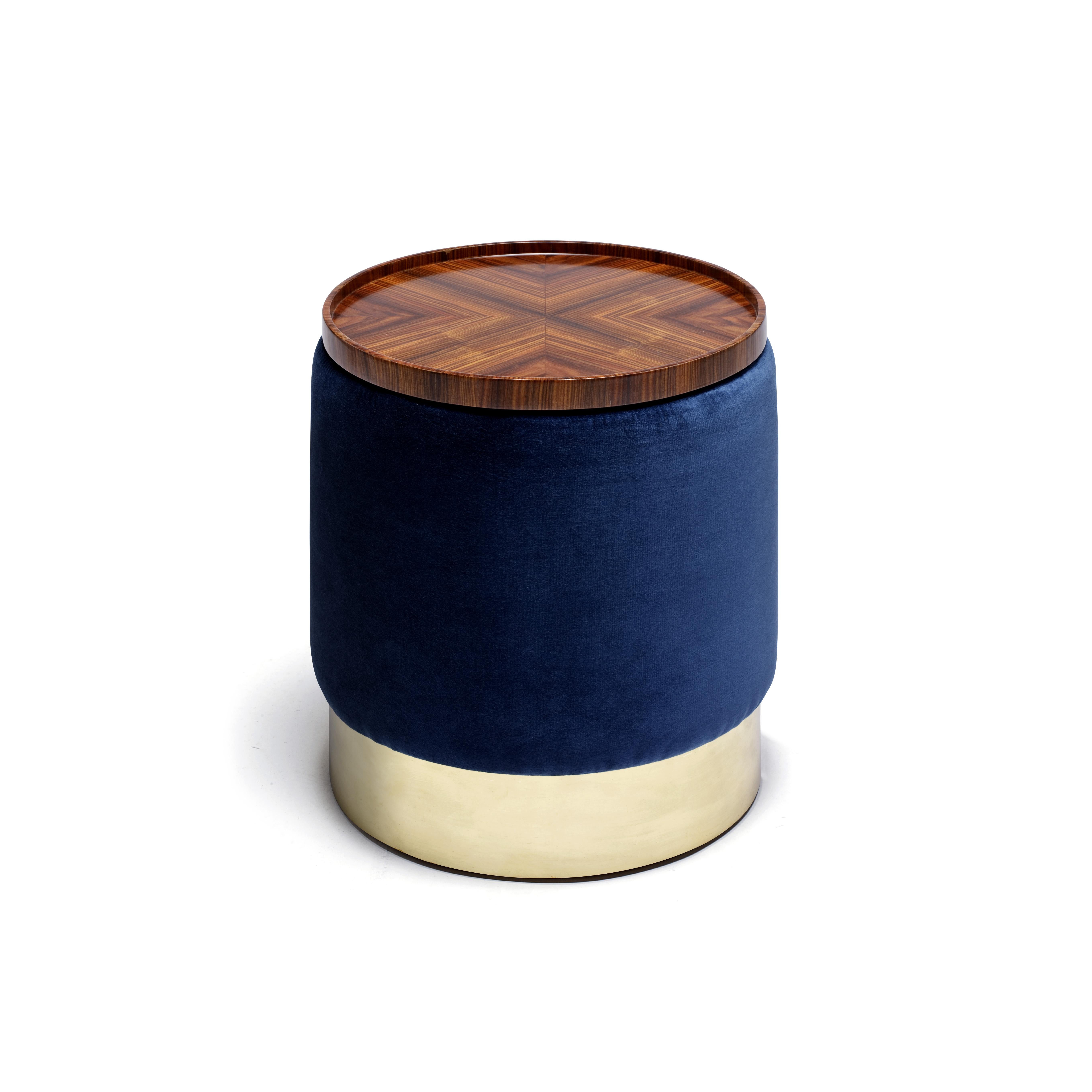 Mid-Century Modern Lune C Stool, Velvet Upholstery and Polished Brass, Handcrafted by Duistt For Sale