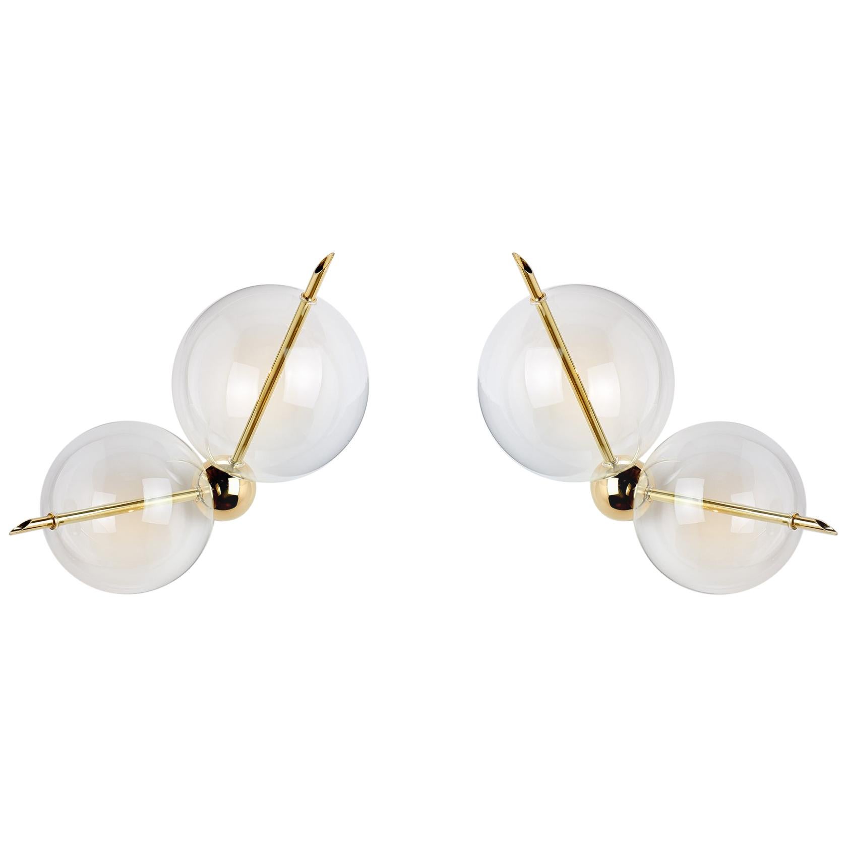 Lune Duo Contemporary Couple of Sconces / Wall Lights Polished Brass Blown Glass