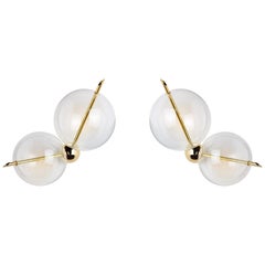 Lune Duo Contemporary Couple of Sconces / Wall Lights Polished Brass Blown Glass