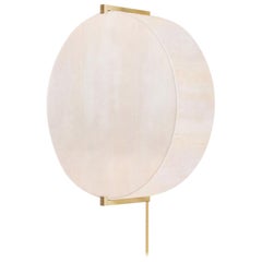 Lune Lantern, Raw White Silk and Brushed Brass Wall Light, Sconce