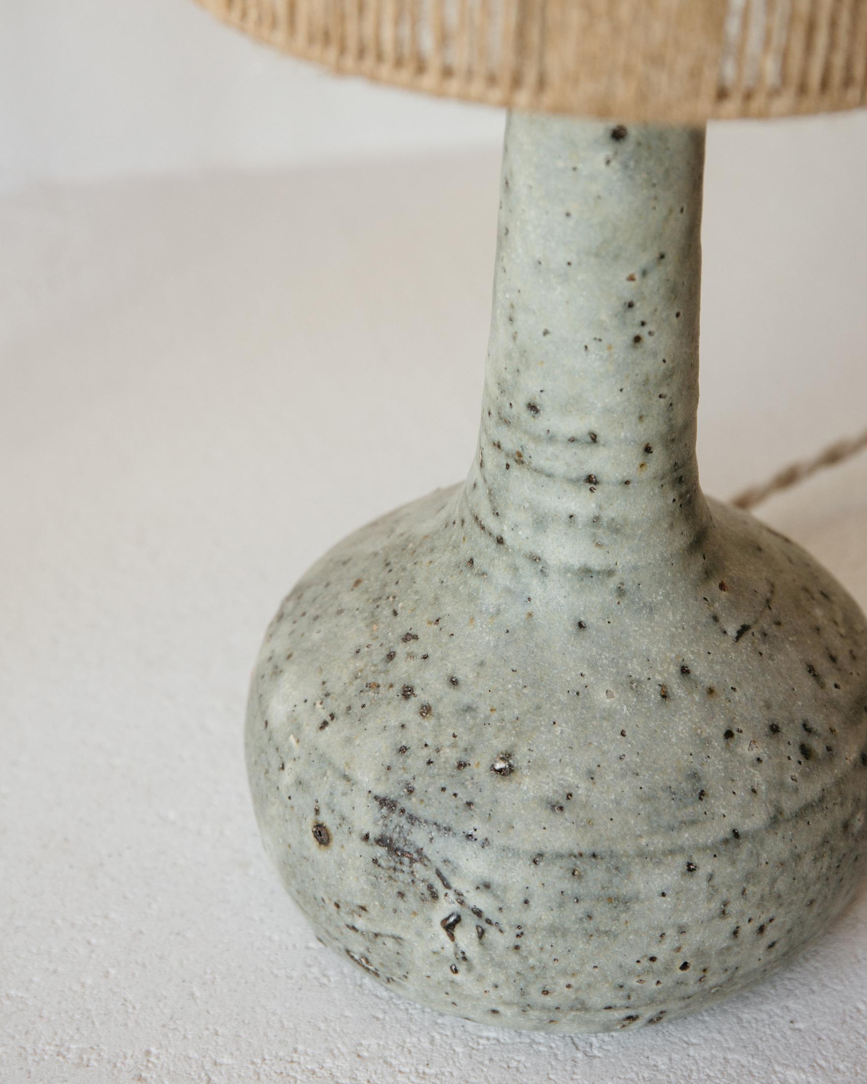 French Lune Matte Speckled Grey Ceramic Table Lamp by Grès Éditions For Sale